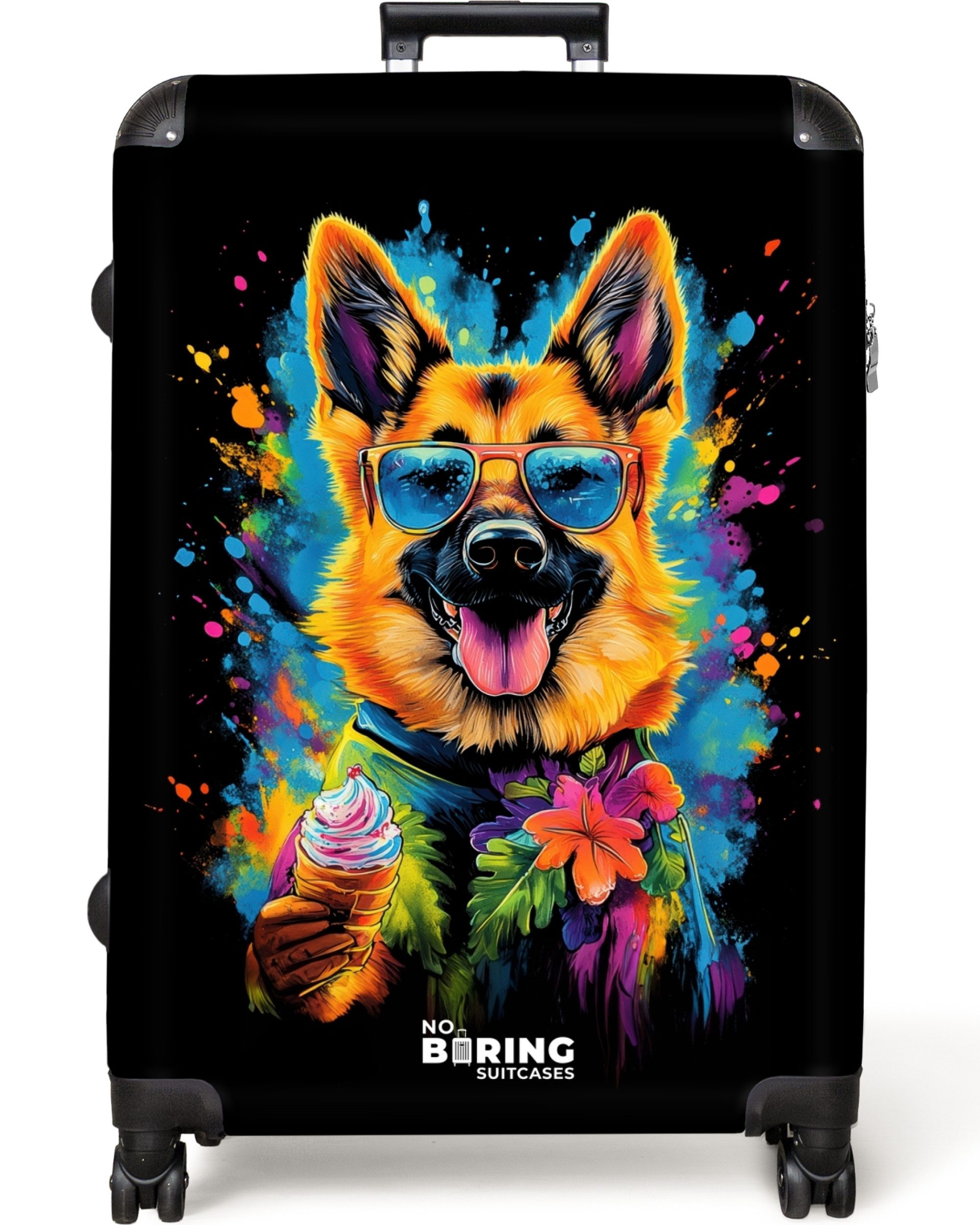 NoBoringSuitcases.com© Hartschalen-Trolley Sommerhund mit buntem Graffiti günstig online kaufen
