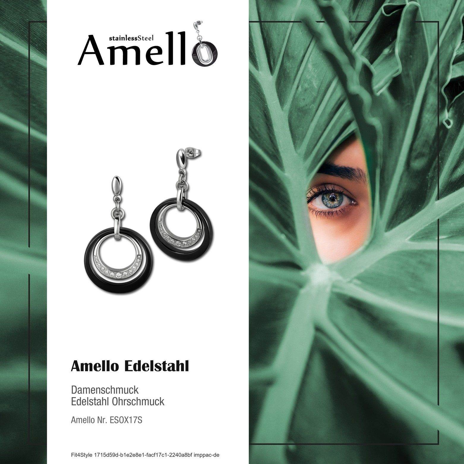 Ohrhänger Edelstahl silberfarben, Ohrhänger Damen (Ohrhänger), Amello in Paar (Stainless Edelstahl schwarz Amello Keramik Ohrringe Steel),