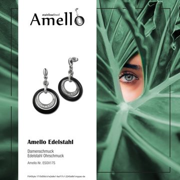 Amello Paar Ohrhänger Amello Ohrringe Edelstahl Keramik (Ohrhänger), Damen Ohrhänger Edelstahl (Stainless Steel), in silberfarben, schwarz
