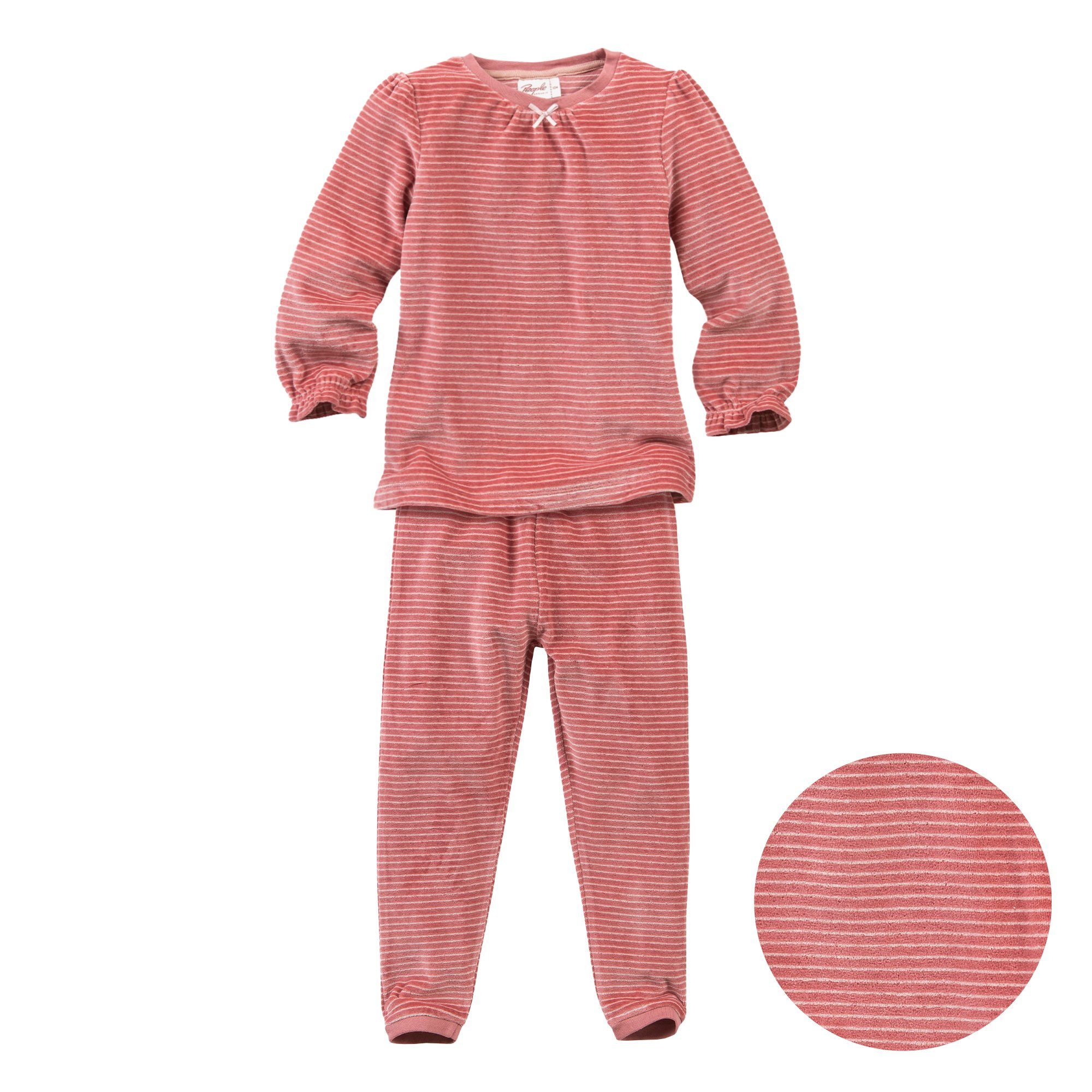People Wear Organic Pyjama Nicki, Mädchen Langarm Schlafanzug, rosa geringelt, aus Bio Baumwolle
