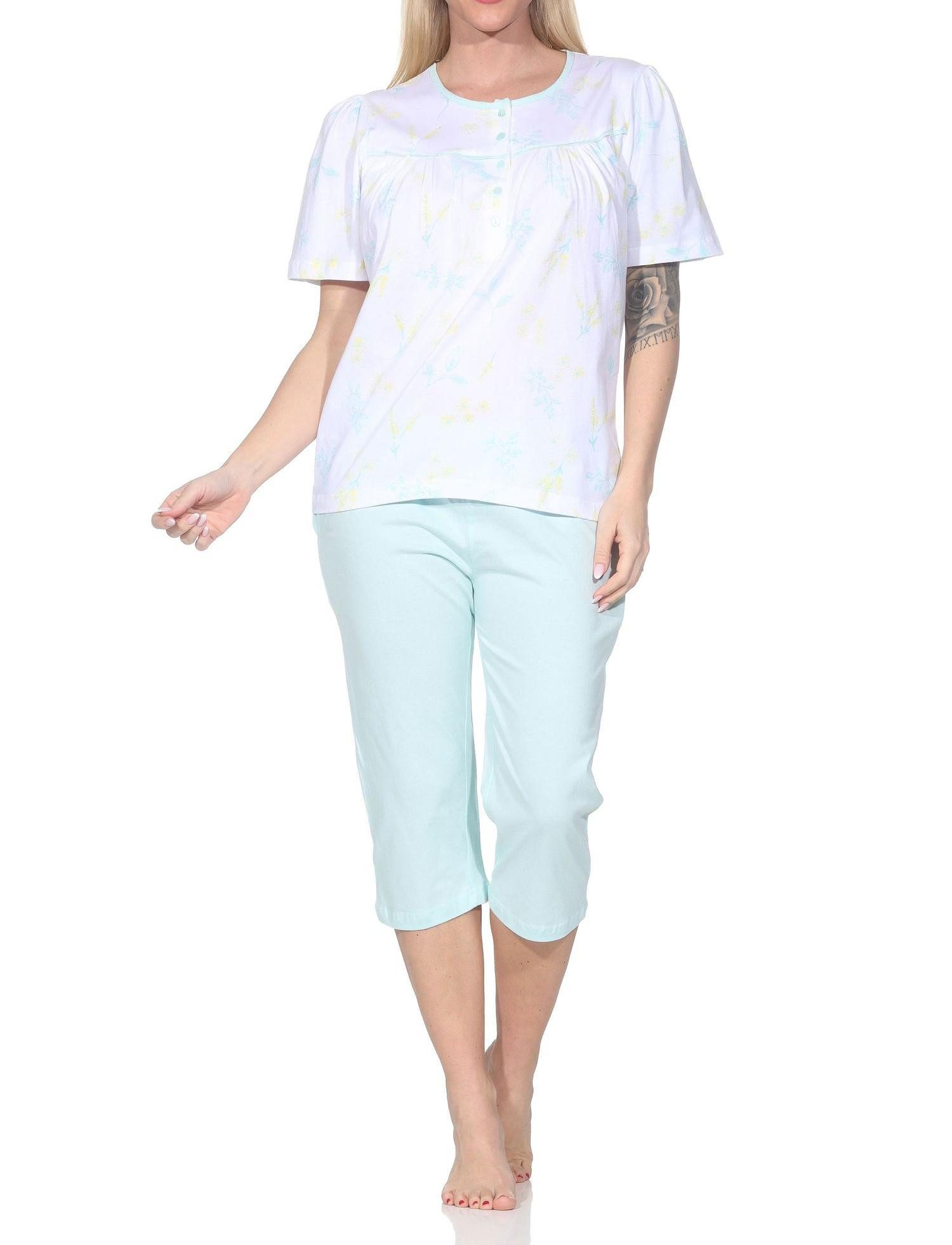 Normann Pyjama Normann Damen fraulicher kurzarm Capri Pyjama in Klassischer Optik