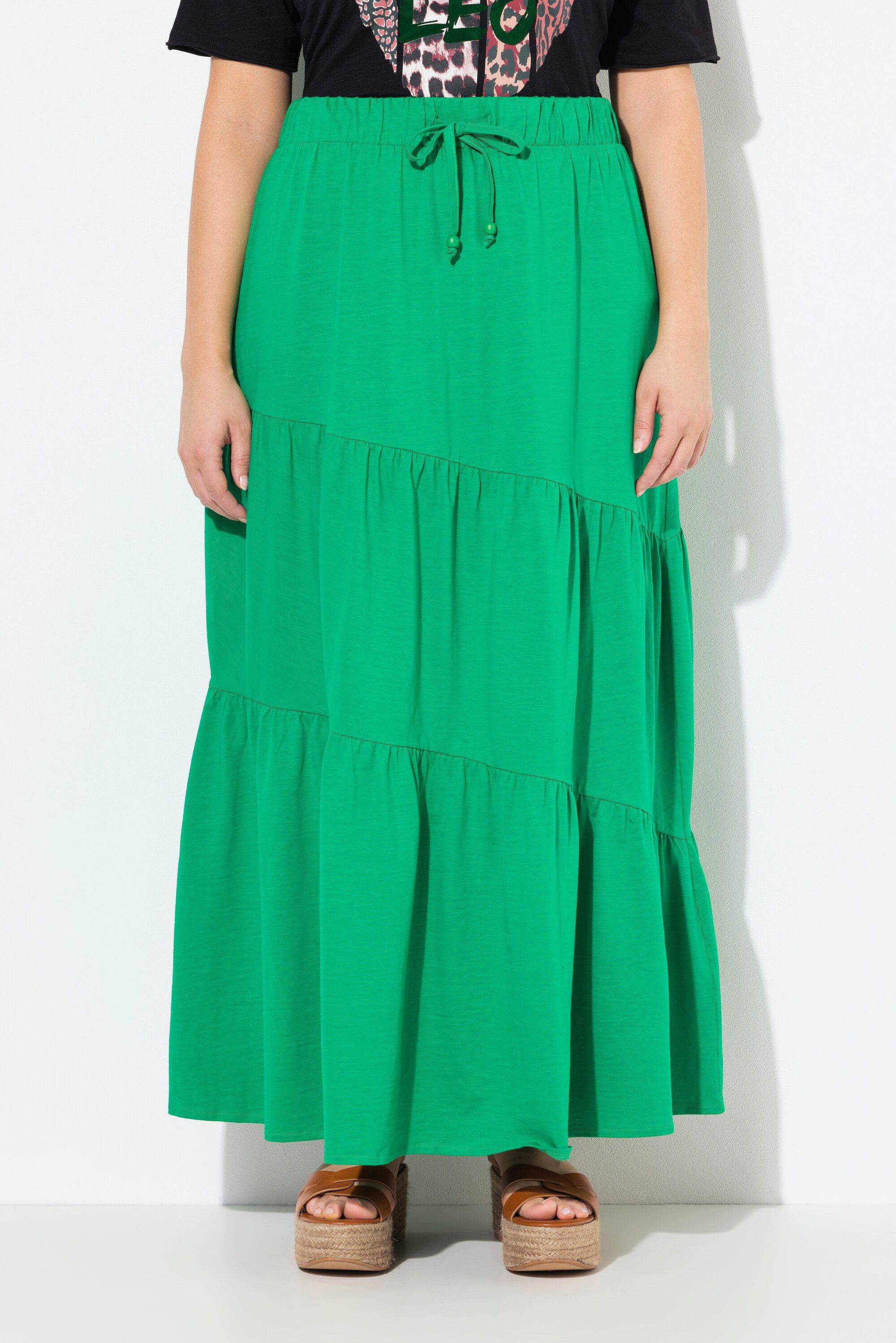 Ulla Popken Midirock Maxi-Jerseyrock Volantstufen A-Linie günstig online kaufen