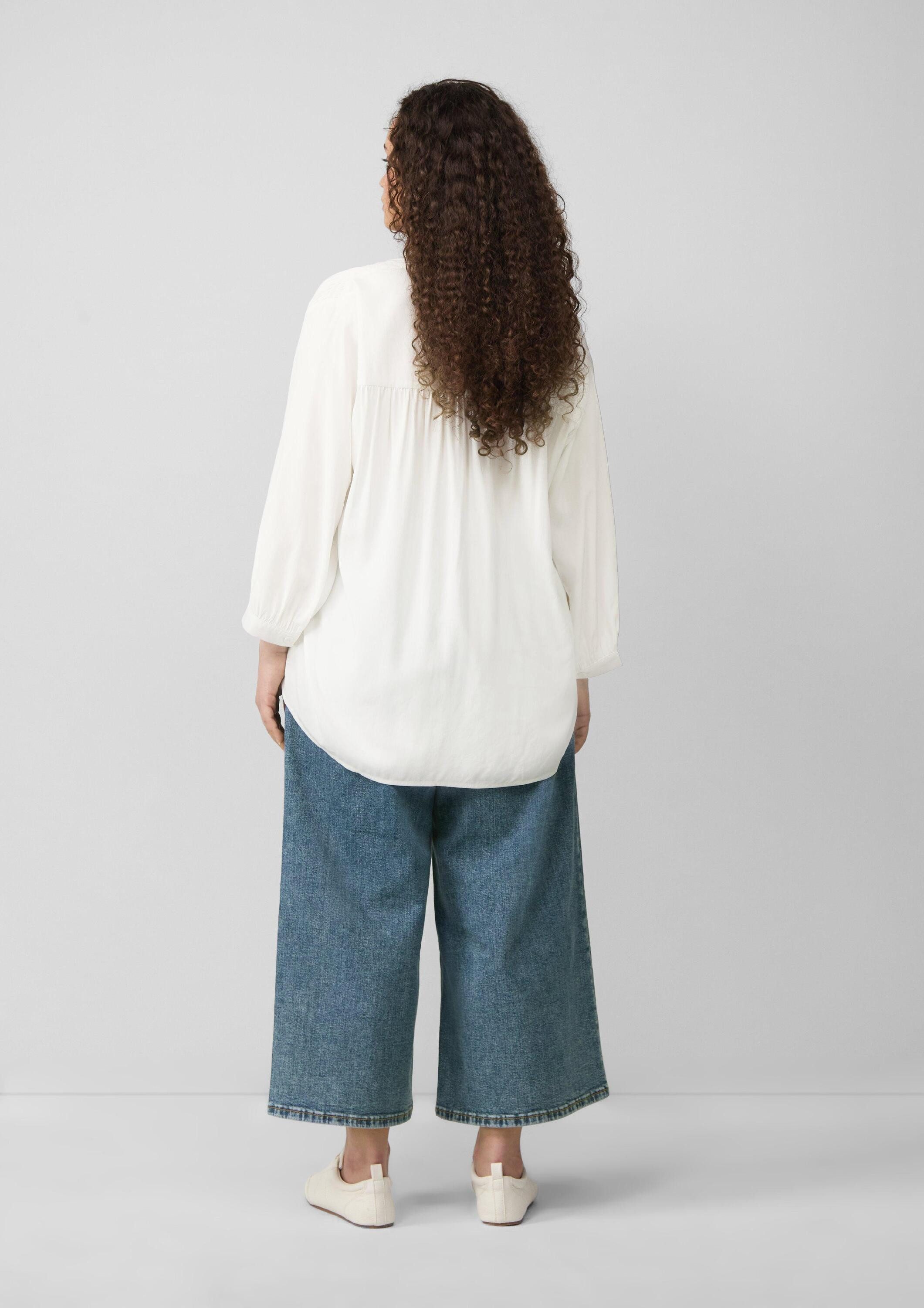 QS Kurzarmbluse Bluse Bluse aus Viskose mit Smok-Detail