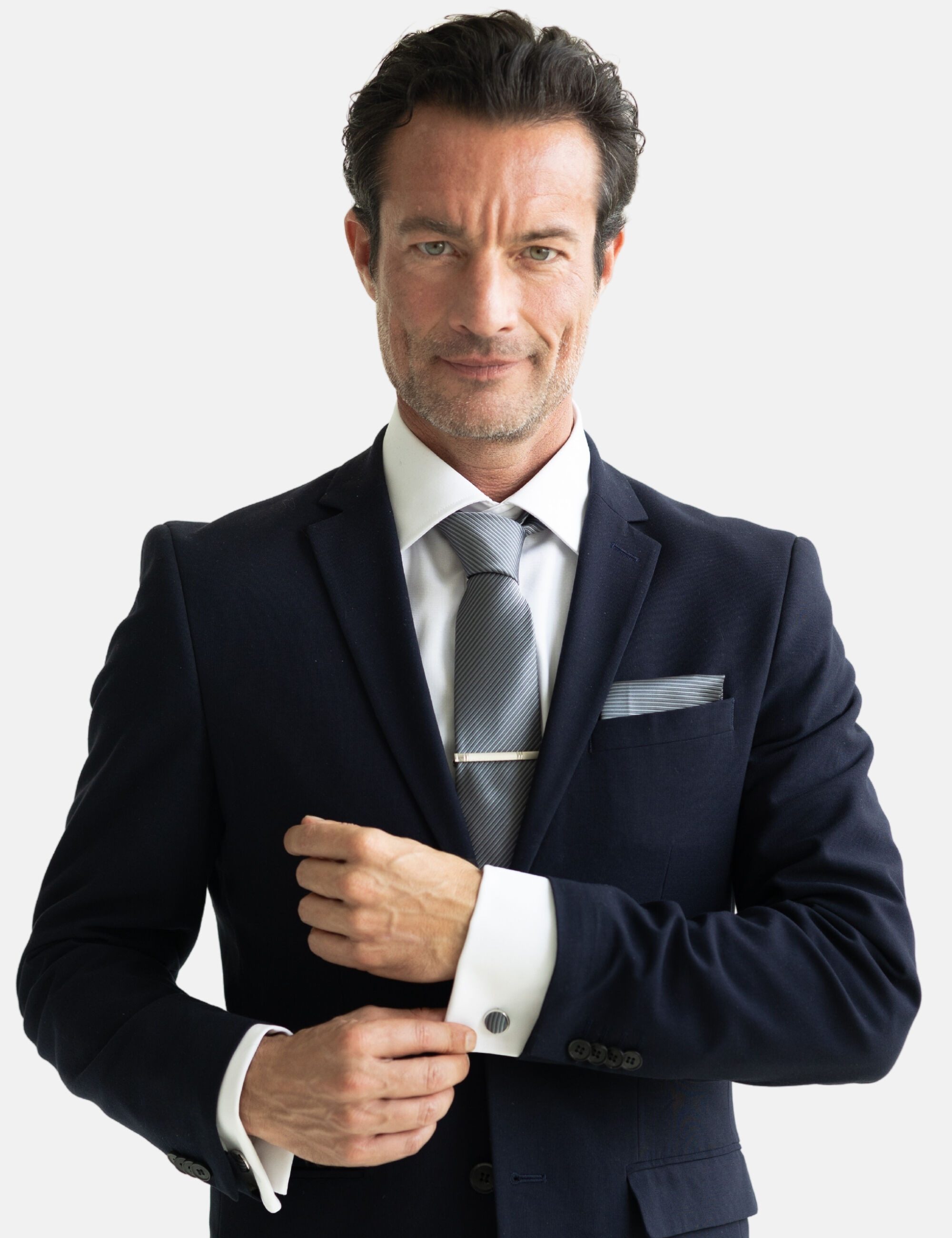 Massi Morino Krawatte (1-St) mit Einstecktuch, Manschettenknöpfen und Krawattenklammer