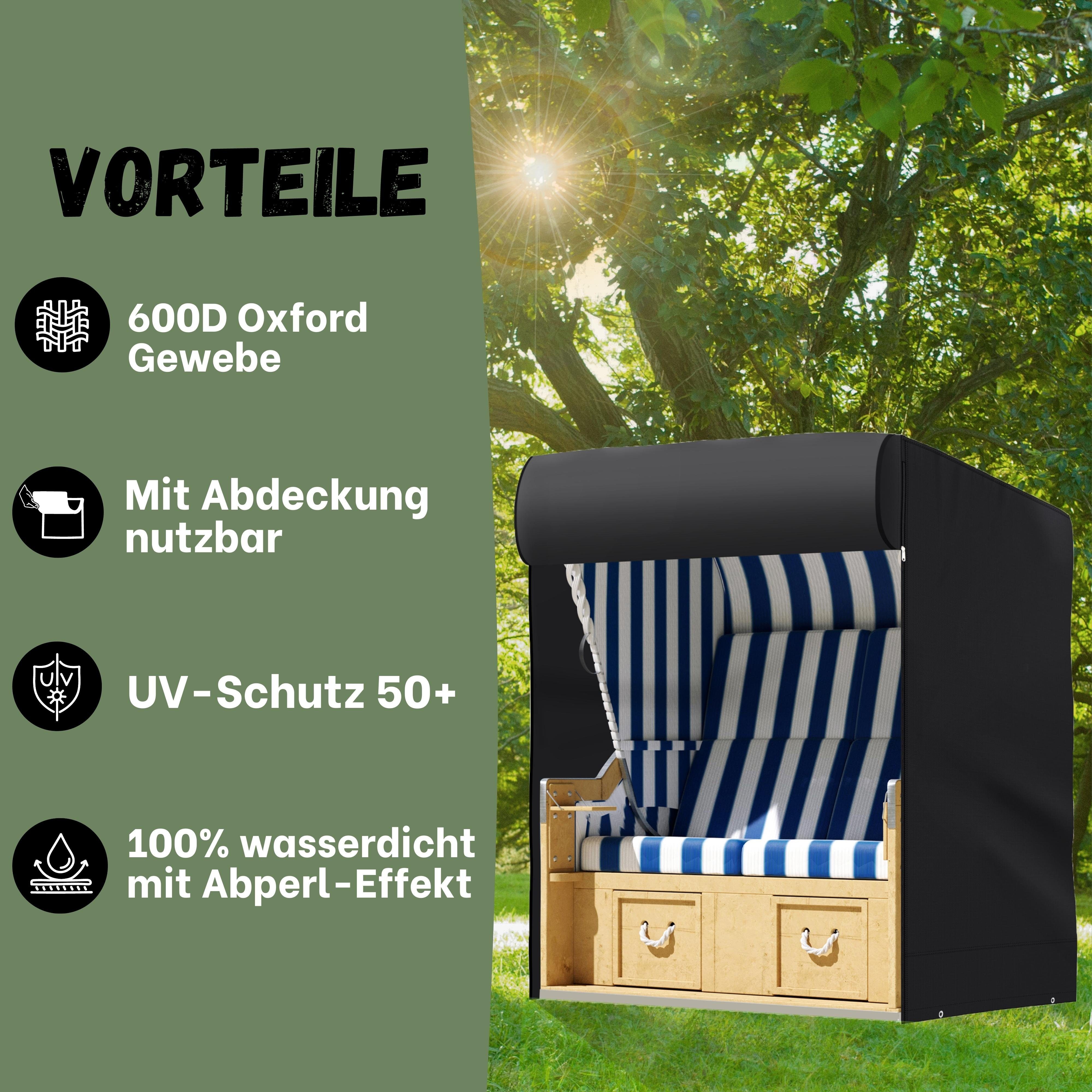 riijk Strandkorb-Schutzhülle Strandkorbhülle winterfest 600D Oxford Gewebe wasserdicht UV beständig, 135 cm breit, Gartenmöbel Abdeckung – Bild 3 von 5