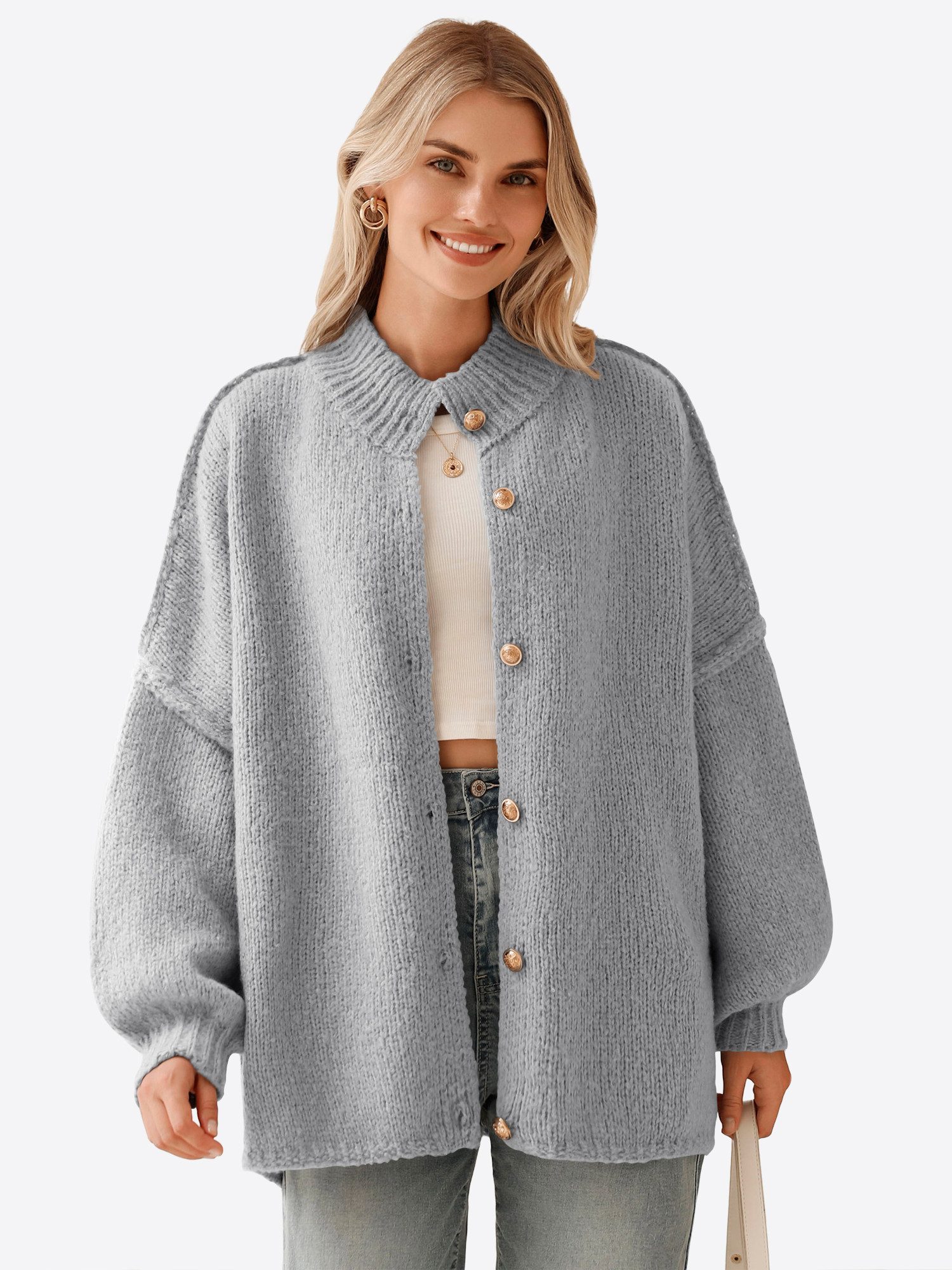 Imily Bela Cardigan Damen Oversize Кардиганы mit Knopfleiste (Packung, 1-tlg., 1per-Pack) Laternenärmel
