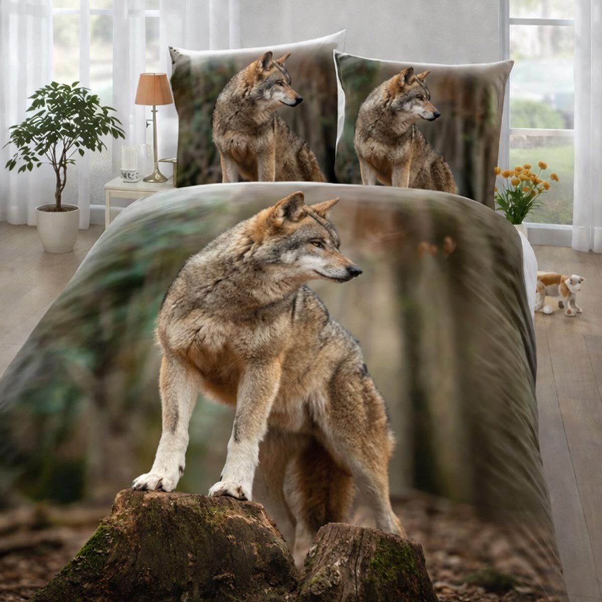 TRAUMSCHLAF Bettwäsche Wolf, Renforce, 2 teilig, tierisches Design in strapazierfähiger Qualität