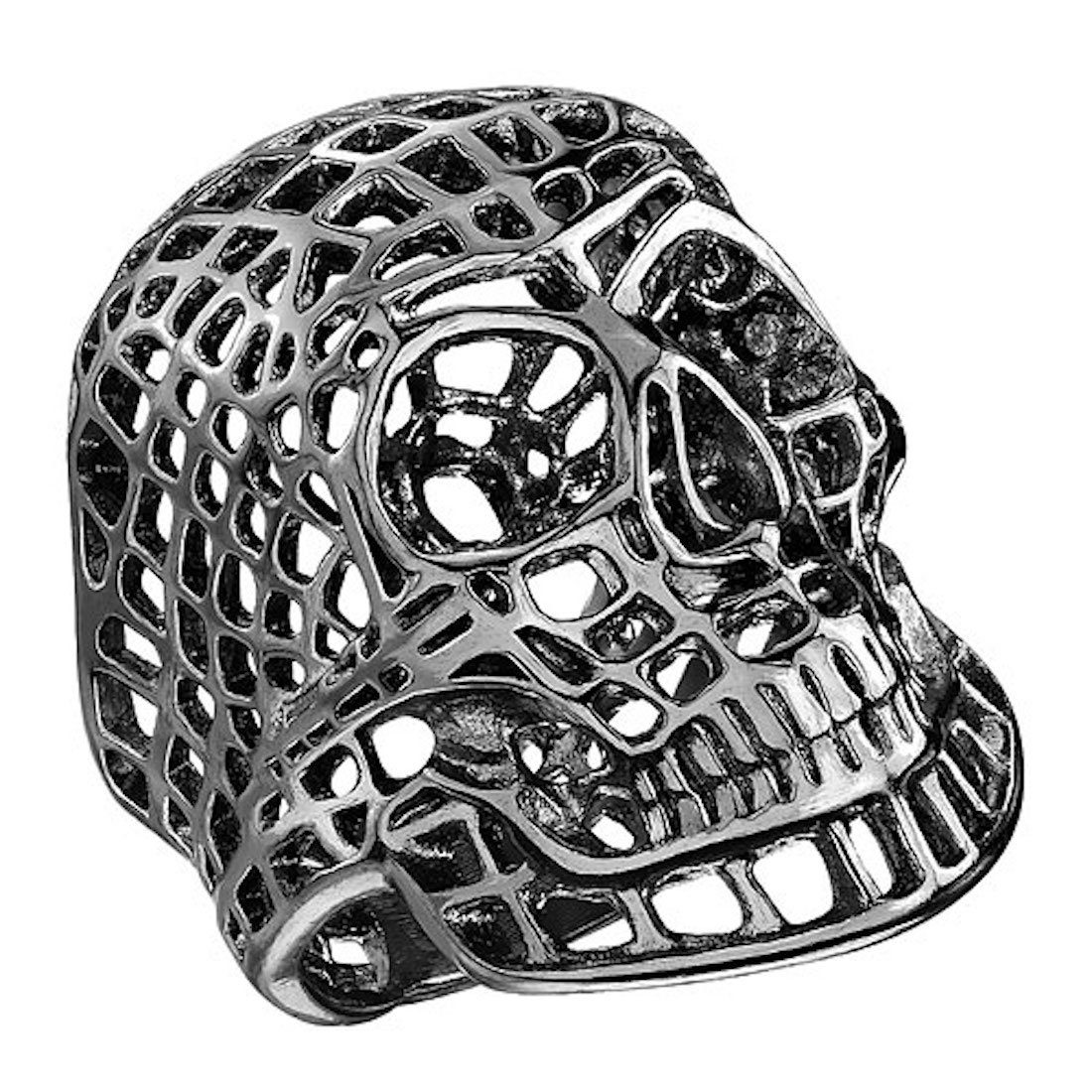 Fingerring Herren Ring Extra Breit Totenkopf mit Gitter