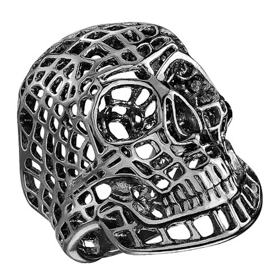 Taffstyle Fingerring Herren Ring Extra Breit Totenkopf mit Gitter, Edelstahl Totenkopf mit Gitter Männer Biker Rocker Massiv Herrenring Schwarz