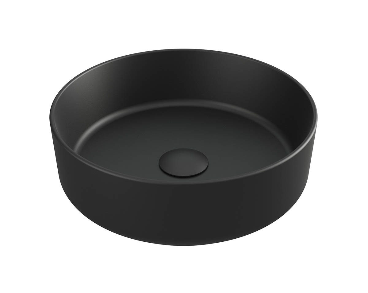 einfachgutemoebel Aufsatzwaschbecken Aufsatz-Waschbecken Bath-O-Line 36x36cm, Keramik rund, schwarz-matt