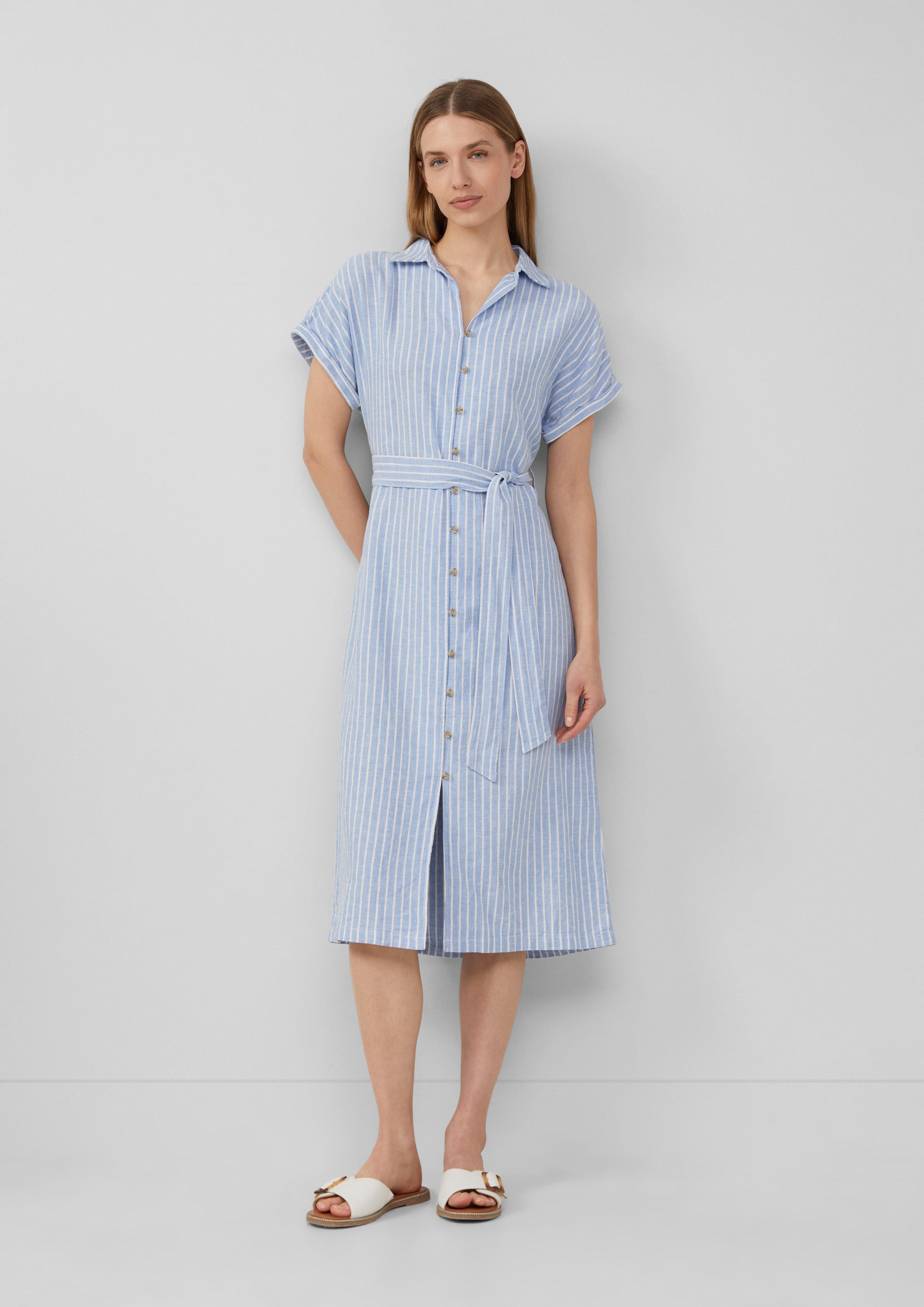 Maxikleid Gestreiftes Midikleid im Relaxed Fit aus Leinenmix