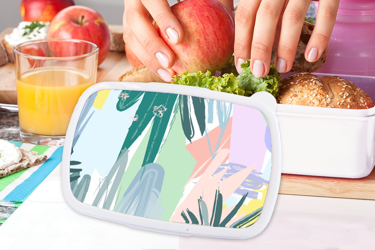 Mädchen - Brotbox weiß Erwachsene, Sommer - Kunststoff, (2-tlg), und und Kinder Lunchbox Brotdose, Blatt Fleck für - Jungs MuchoWow für Grün,