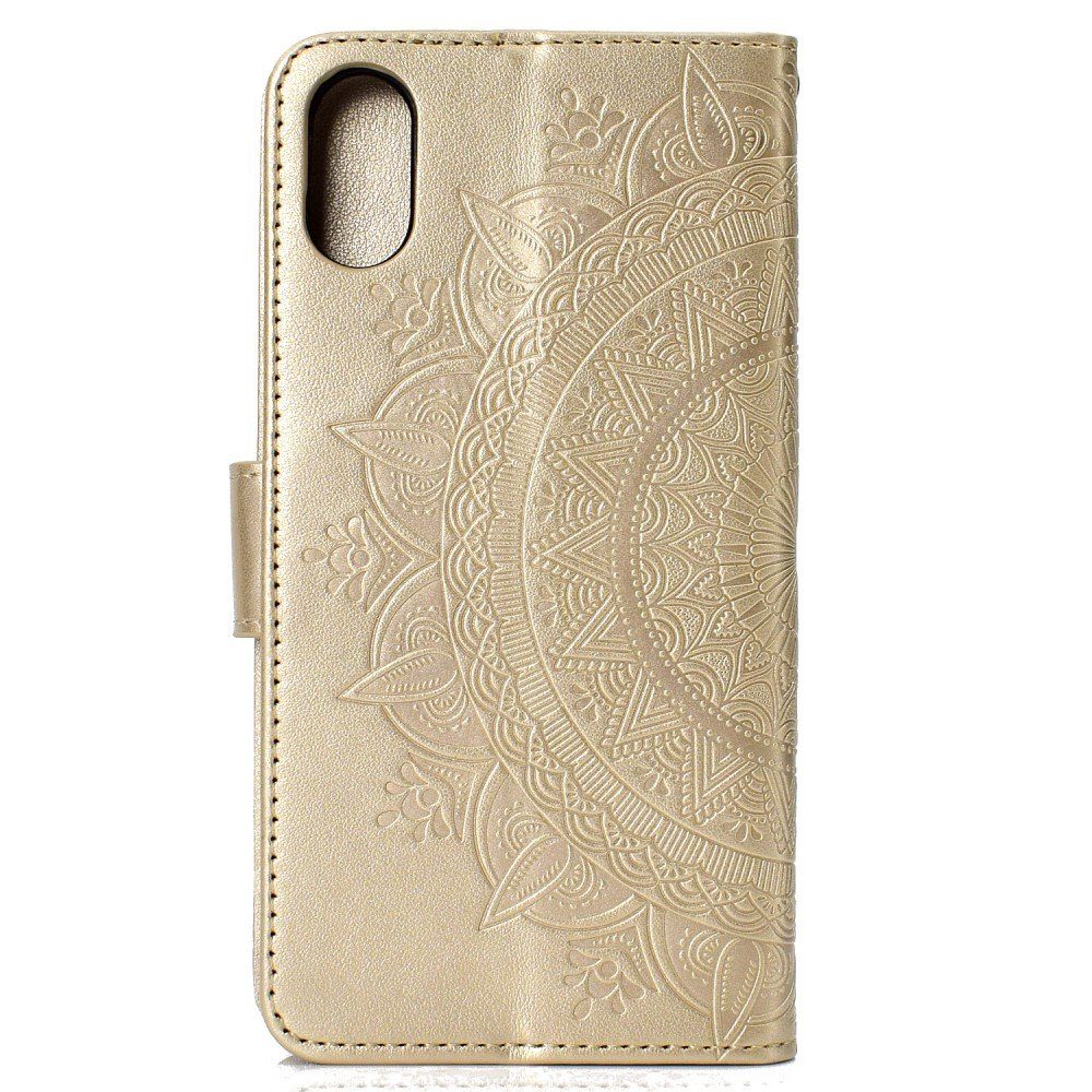 CoverKingz Handyhülle Xiaomi Redmi 9A Handy Hülle Flip Case Cover Handytasche Mandala Gold 16,5 cm (6,5 Zoll), Klapphülle Schutzhülle mit Kartenfach Schutztasche Motiv Mandala