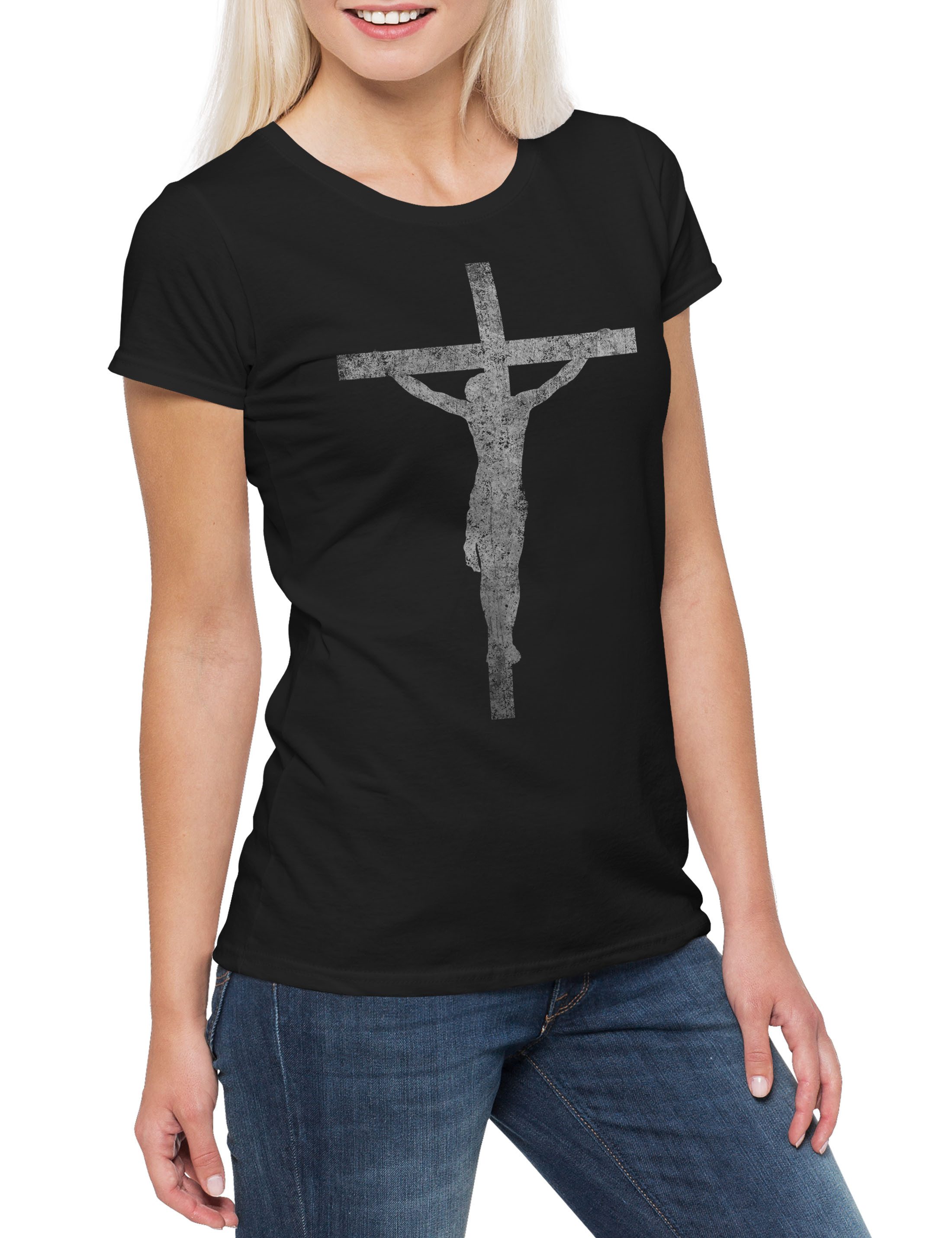 Print-Shirt Jesus Cross Damen T-Shirt Christ Messiah Messias Christentum Christus