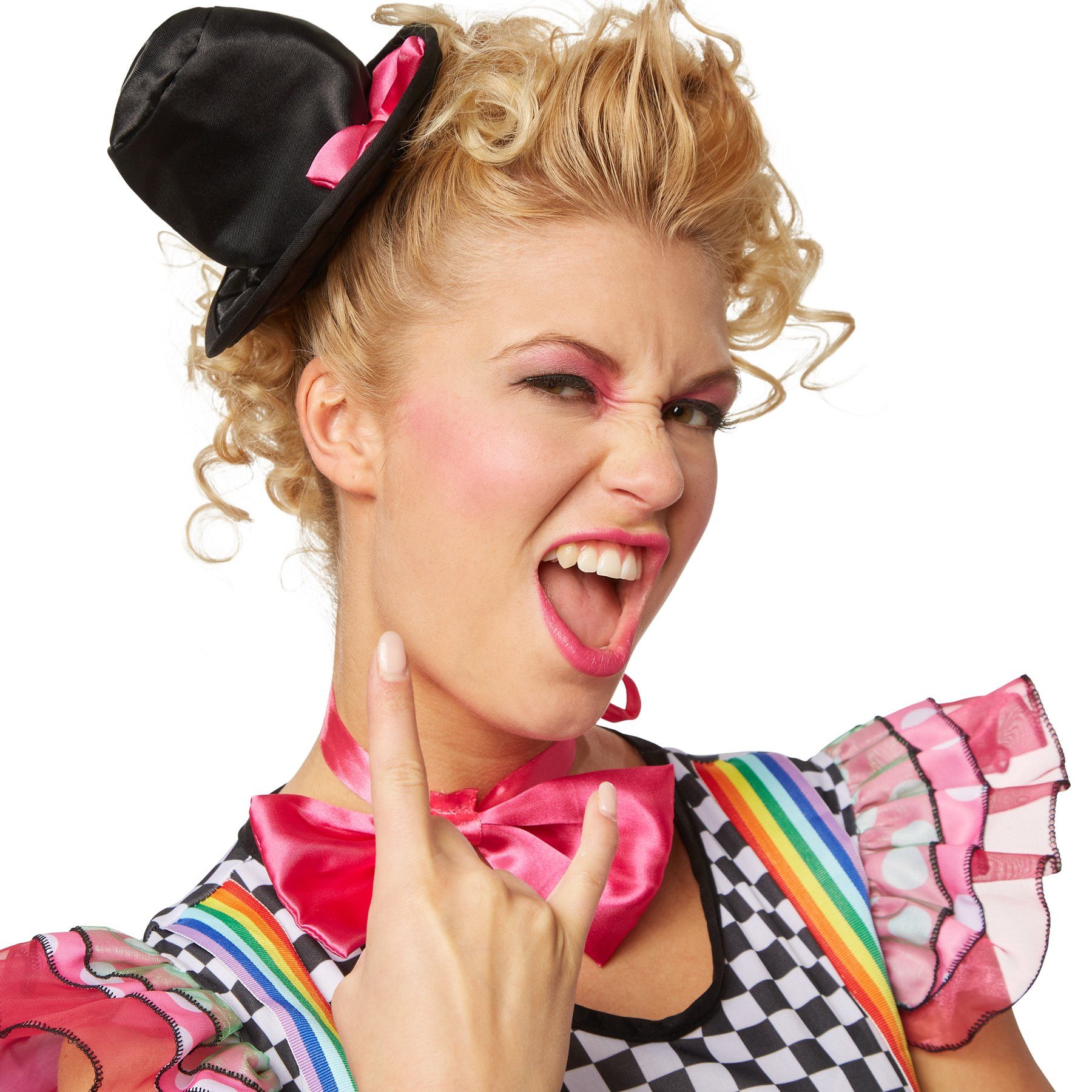 dressforfun Clown-Kostüm Frauenkostüm Neon Clown, Schrill-buntes Einteiler Kleid aus Elastik-Jersey