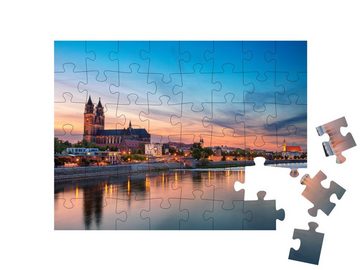 puzzleYOU Puzzle Dämmerung über Magdeburg an der Elbe, 48 Puzzleteile, puzzleYOU-Kollektionen Elbe, Deutschland