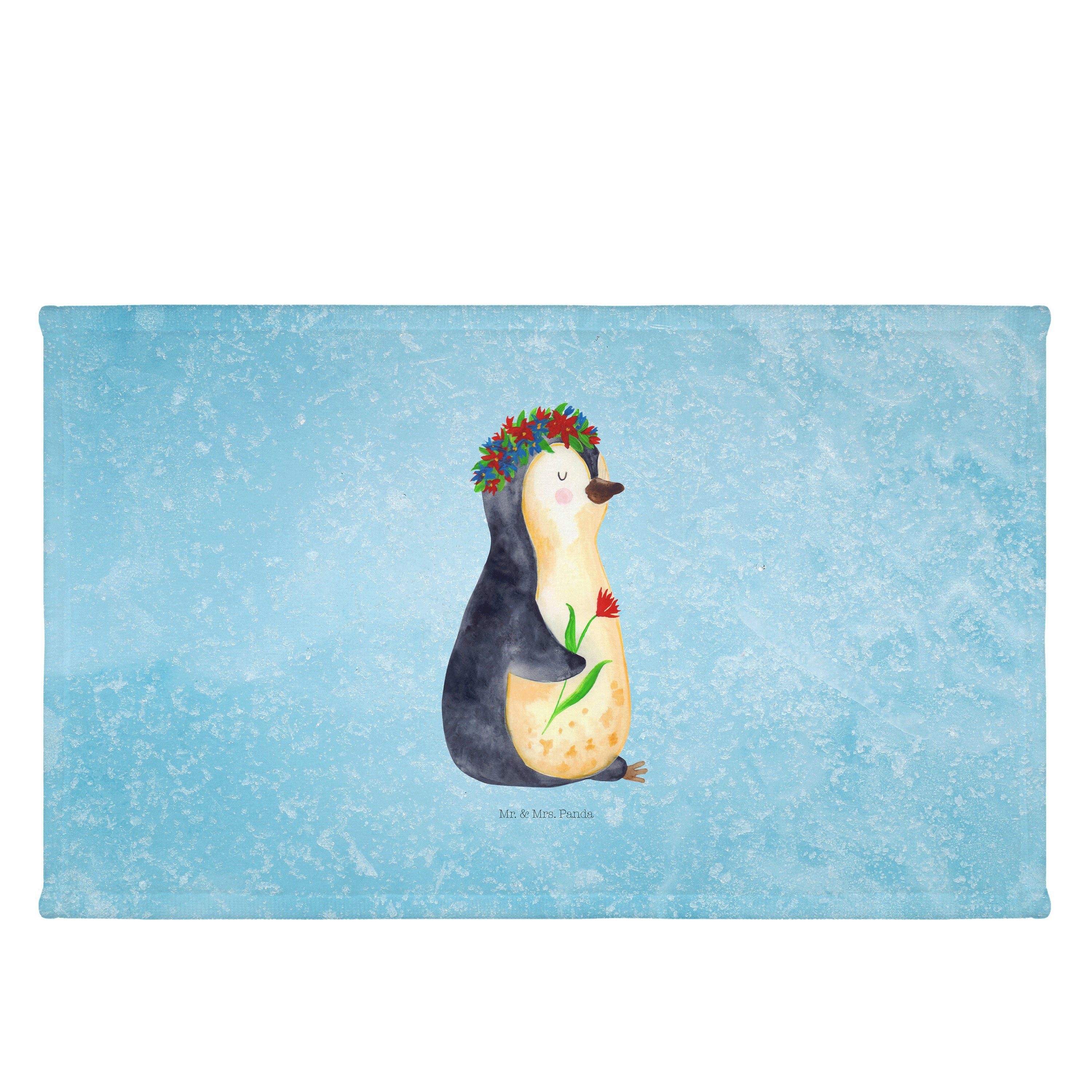 Mr. & Mrs. Panda Handtuch Pinguin Blumen, Flauschtuch, Eisblau, Wunderschön, Flauschtuch, Blume, Kunstfaser (Packung), 50x100 Handtuch Ziele Leben