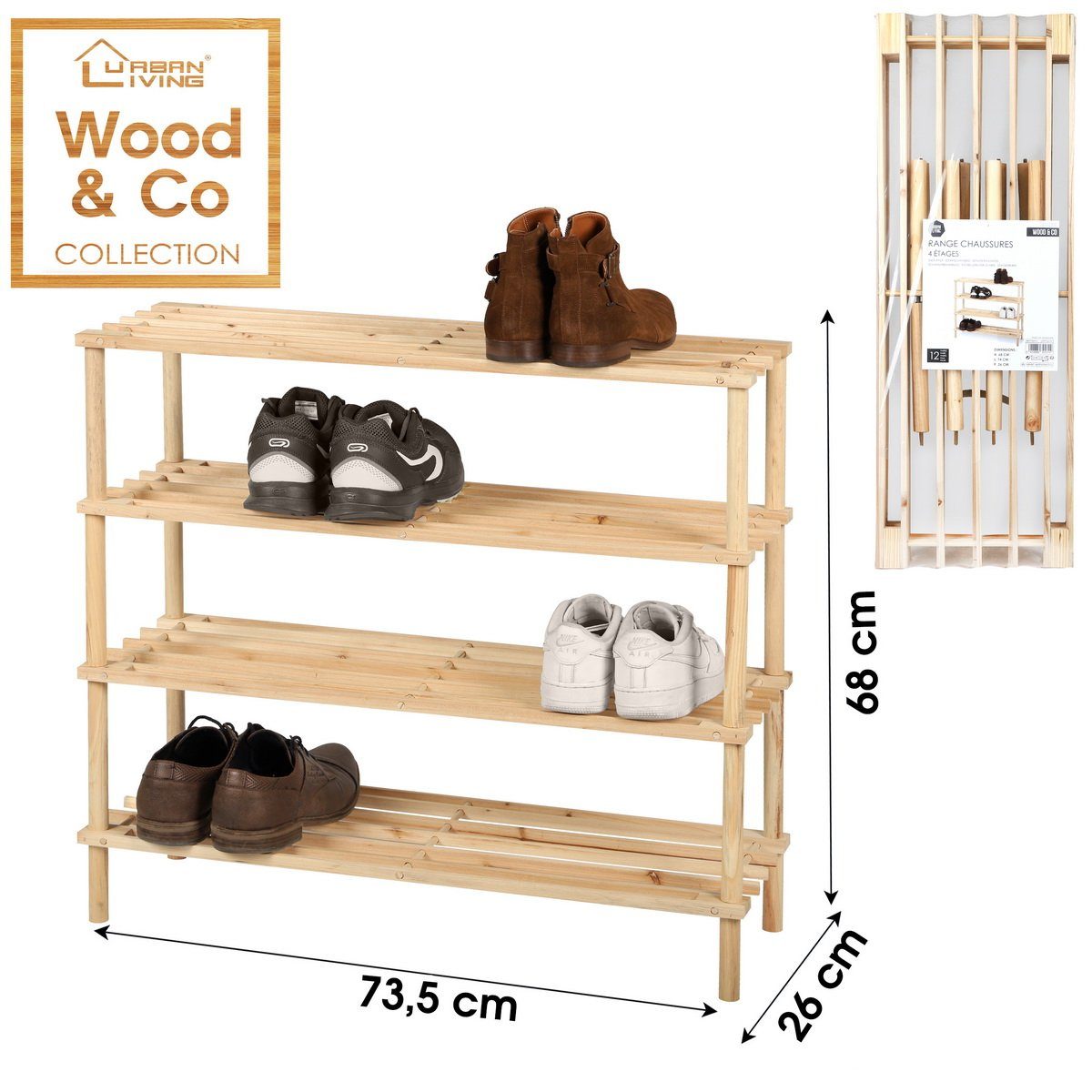 Urban Living Schuhregal 4-Etagen Schuhregal aus Holz Schuhablage Schuhe Reg günstig online kaufen