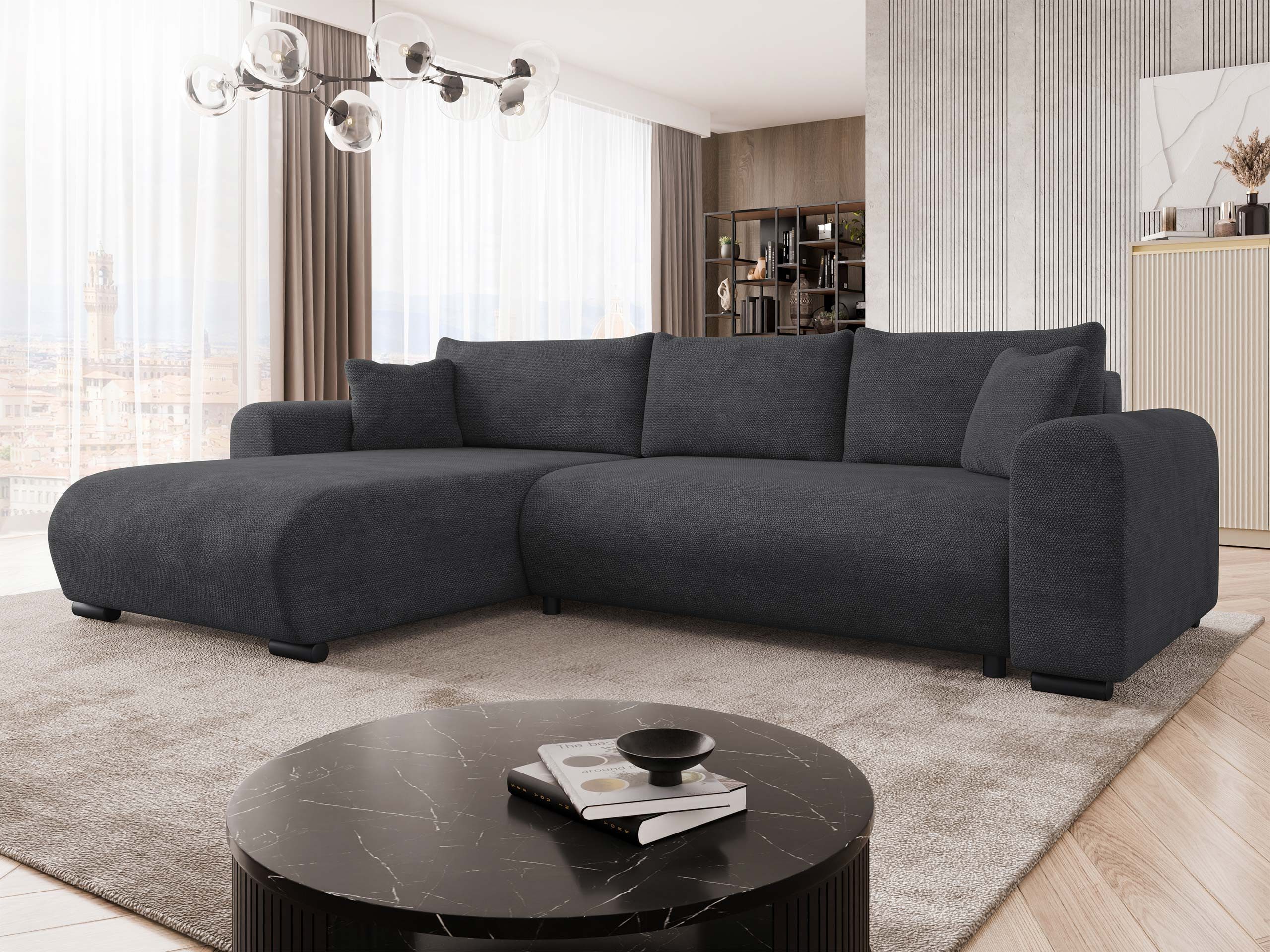 MIRJAN24 Ecksofa Merkos, mit Schlaffunktion und Bettkasten, Metallfüße, Holzkonstruktion, Seite universal