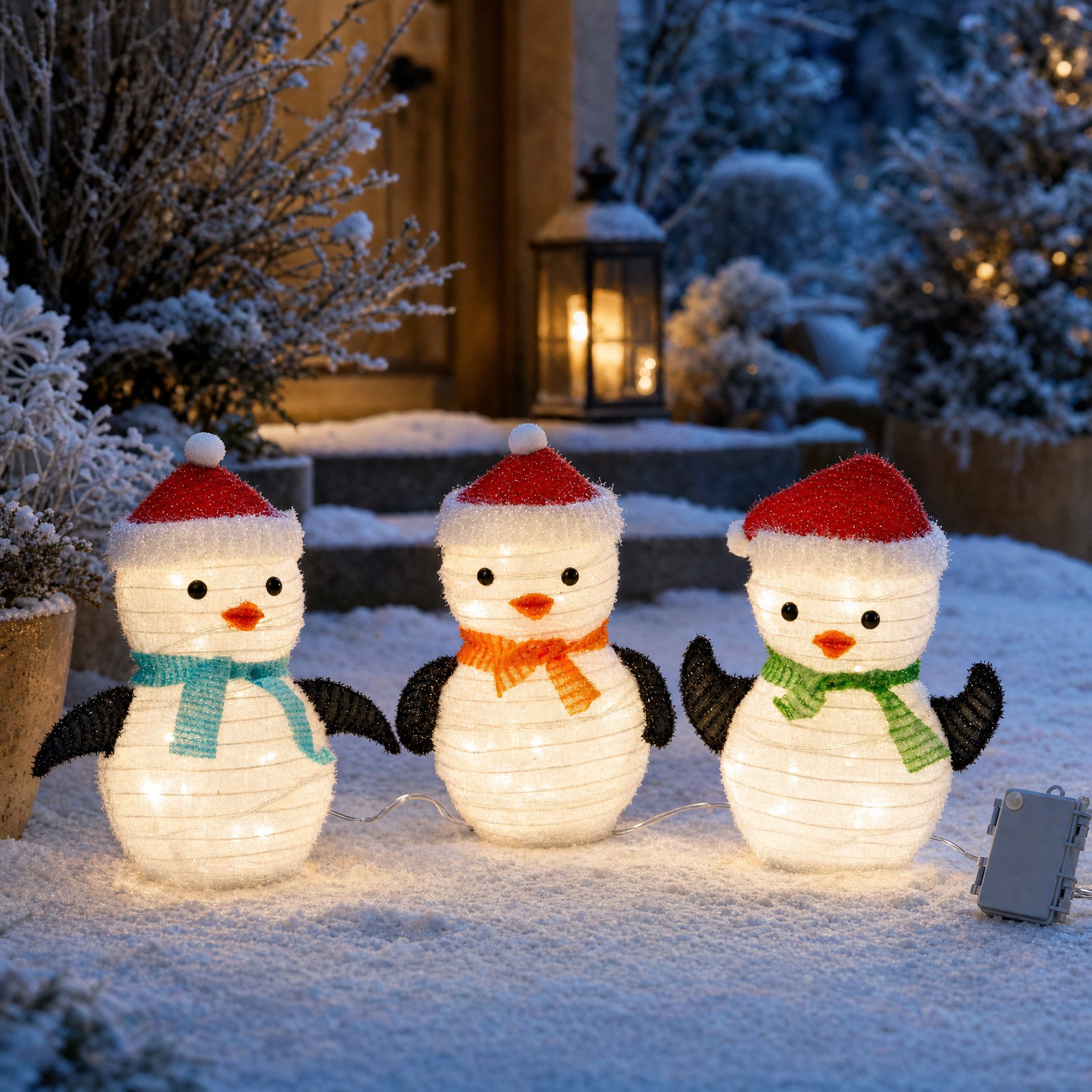 Northpoint Weihnachtsfigur LED Weihnachtsfiguren mit integriertem Timer 3er Set Pinguin, zusammenfaltbar für Innen und Außen Gartendekoration Winterdekoration – Bild 2 von 5