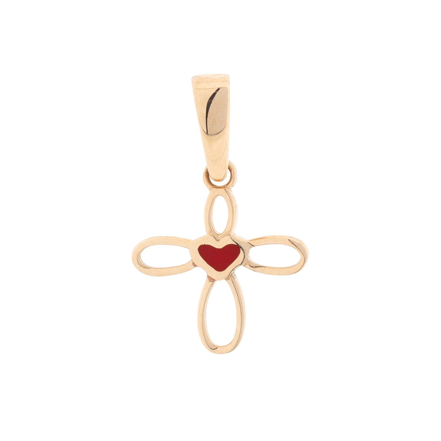 Golders Kreuzanhänger aus 585 Rotgold mit roten Zirkonia Herzchen (1-tlg., Anhänger), Schmuck Damen Geschenk Kreuz