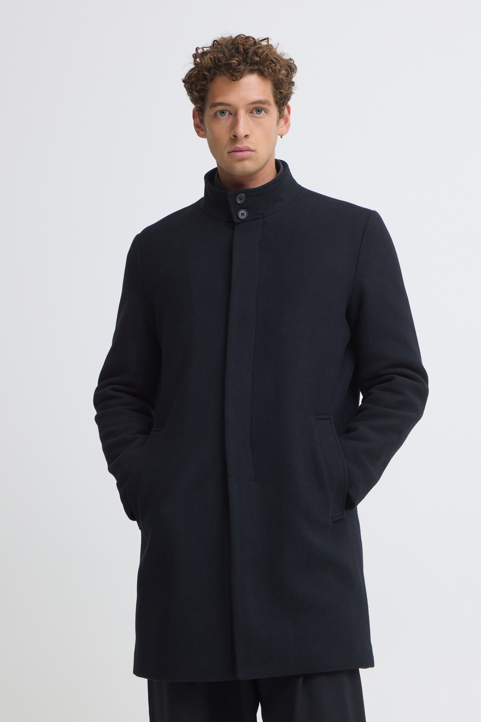 Casual Friday Wollmantel CFGonzola Knielanger Wollmantel mit verdeckter Knopfleiste