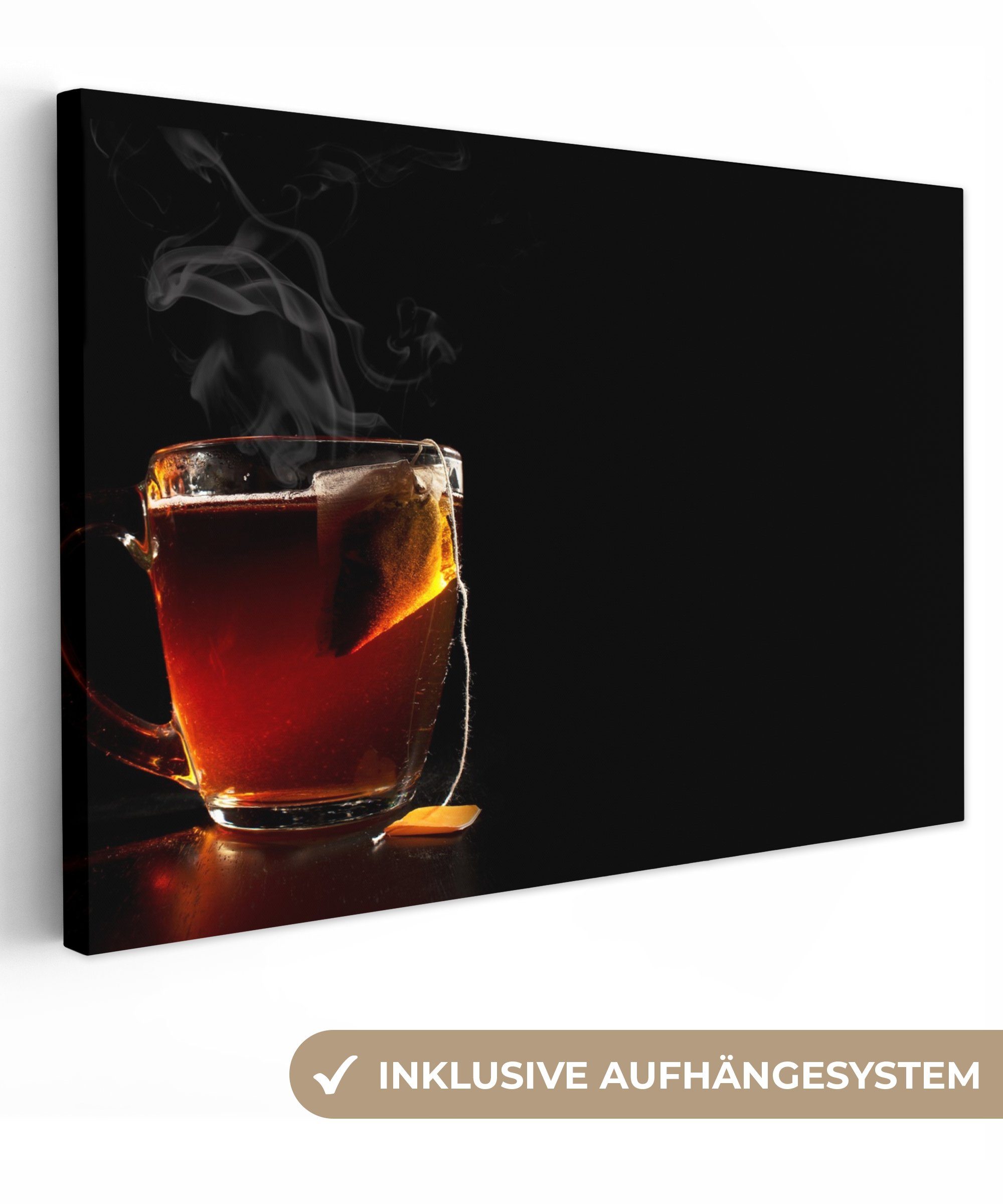 OneMillionCanvasses® Leinwandbild Tee - Schwarz - Trinken, (1 St), Wandbild Leinwandbilder, Aufhängefertig, Wanddeko, 30x20 cm
