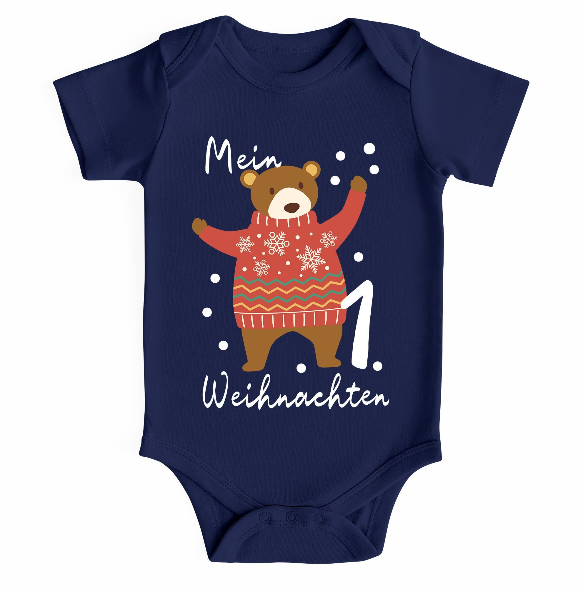 Body Baby Body kurzarm Mein erstes Weihnachten Bär Aufdruck XMAS Outfit
