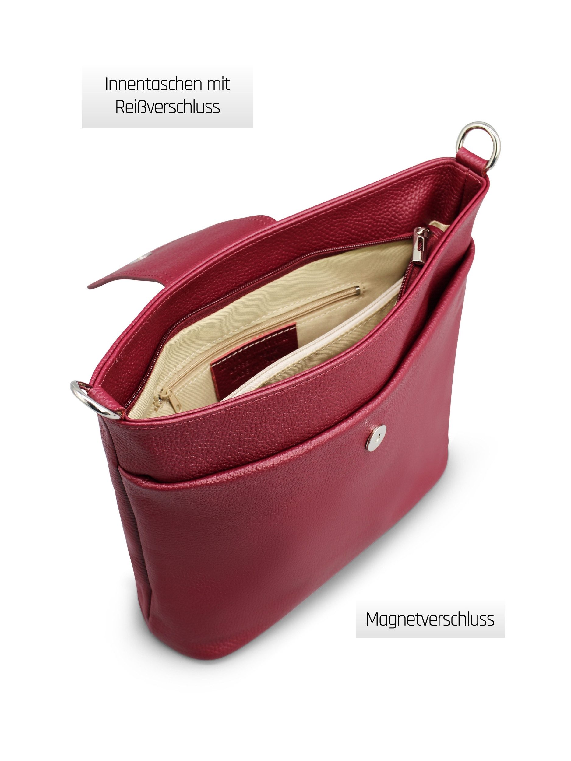 Adel Bags Schultertasche SARA Umhängetasche für Damen, Schultertasche aus Echtleder, 20 Farboptionen, Hergestellt in Italien, mit 2 Riemen