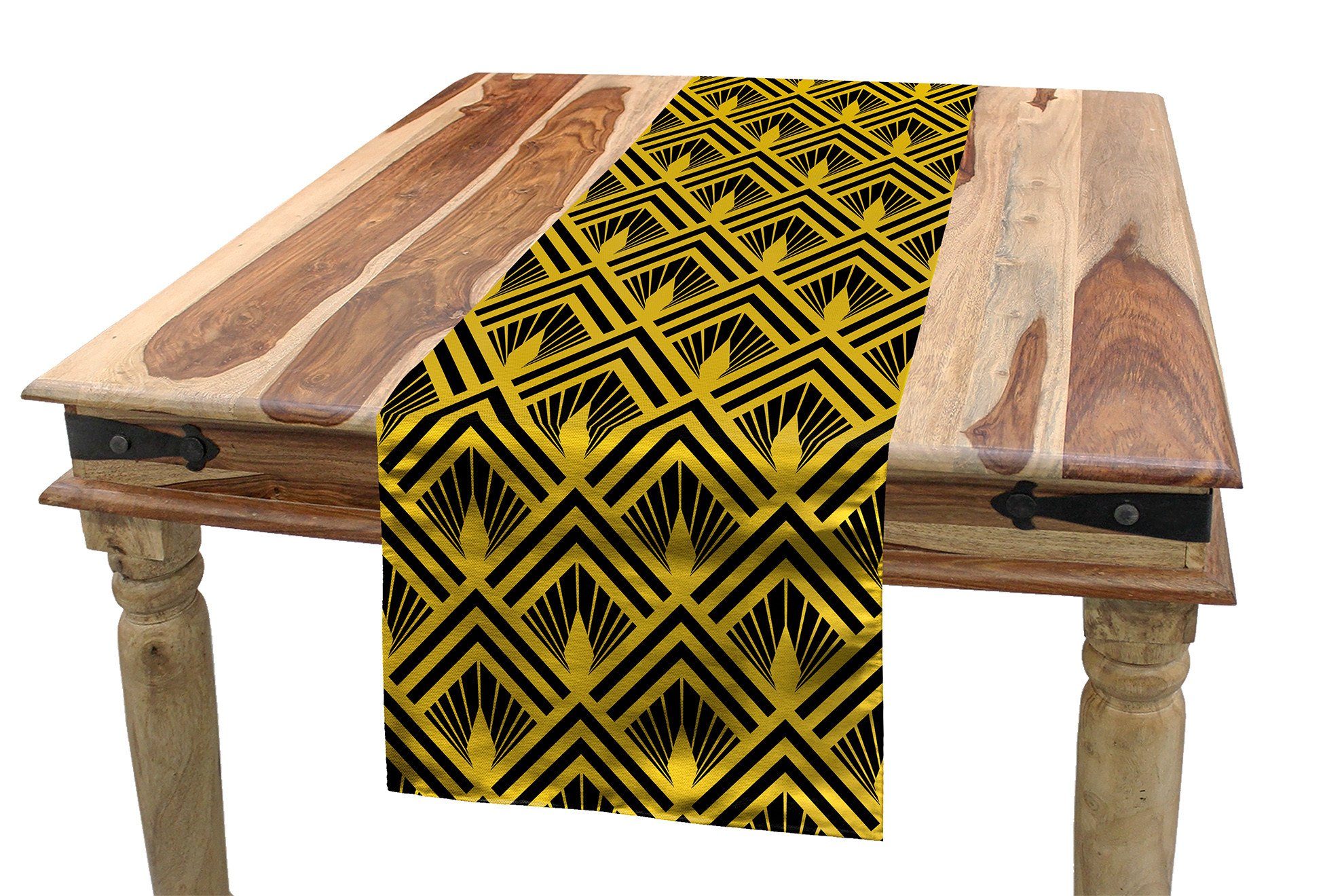 Abakuhaus Tischläufer Esszimmer Küche Rechteckiger Dekorativer Tischläufer, Gelb und Schwarz Art Deco inspiriertes Design