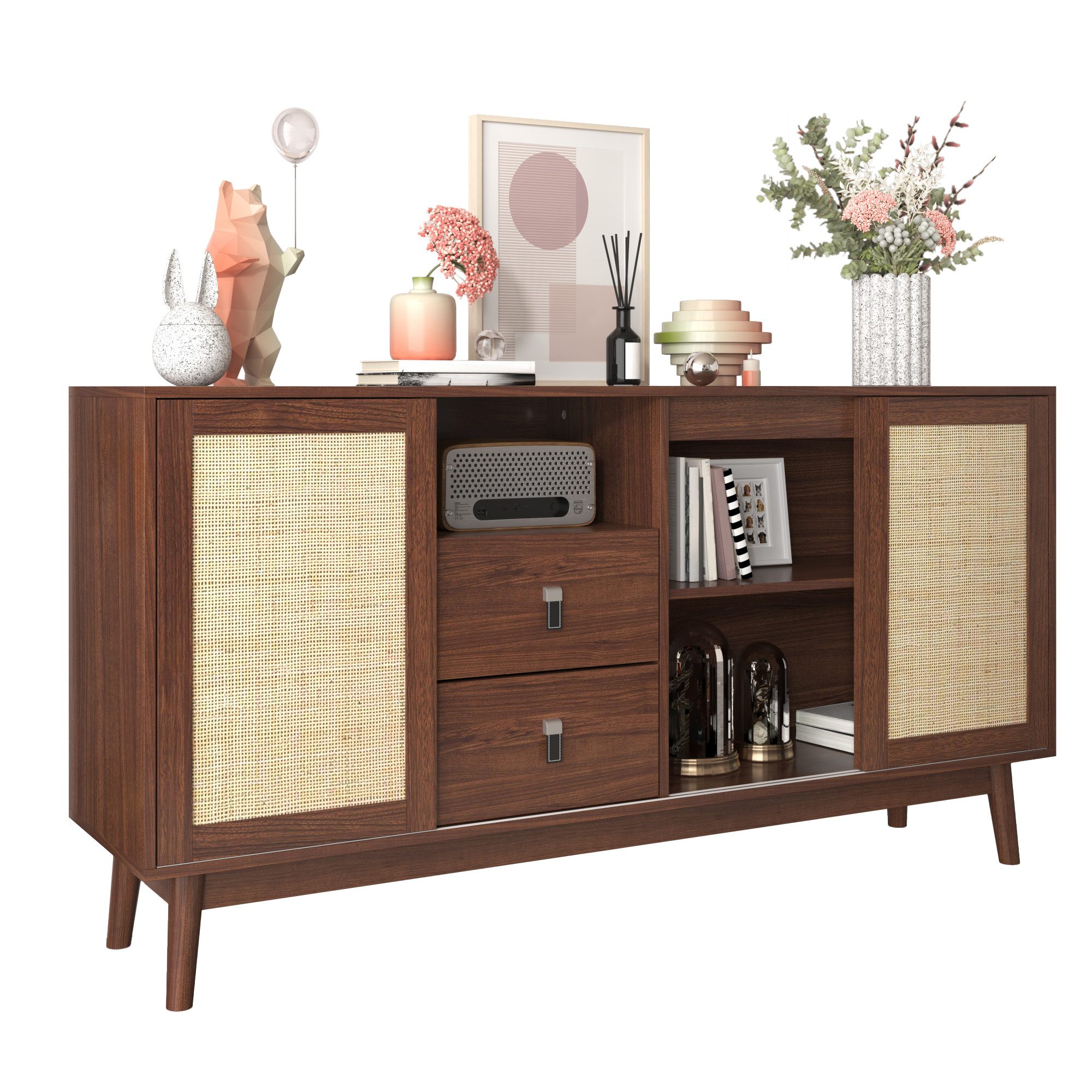 Merax Sideboard Skandi mit 3 Schiebetüren und 2 Schubladen (155 L x 38 B x günstig online kaufen