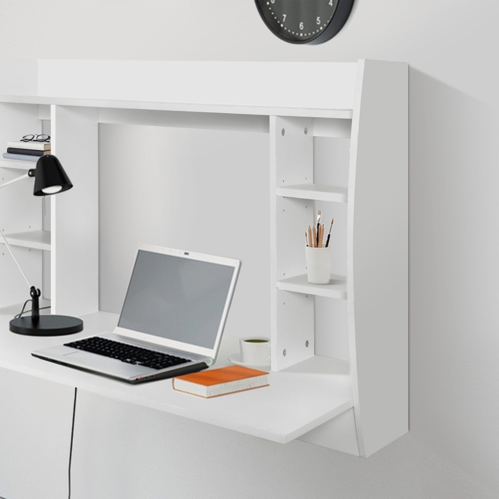 110x75x48cm Wandtisch Regalelement stabiles Bürotisch ML-DESIGN Computertisch Arbeitstisch, Schreibtisch Wandschreibtisch Fächer Weiß geräumige