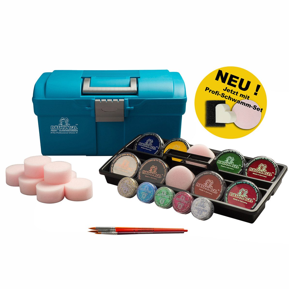 Eulenspiegel Schmink-Koffer Outdoor Schminkset Make Up – Vegan, 24 Farben, mit Zubehör, 1-tlg., Qualitätsprodukt 'Made in Germany', dermatologisch getestet