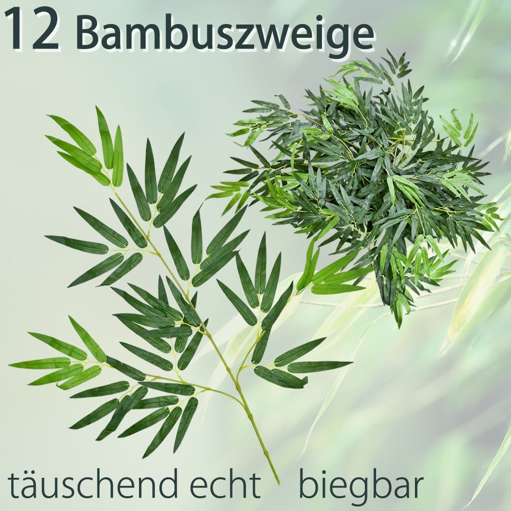 Kunstpflanze Künstliche Bambuszweige Kunstpflanze 66 cm 12 Stück Dekoration Decovego, Decovego