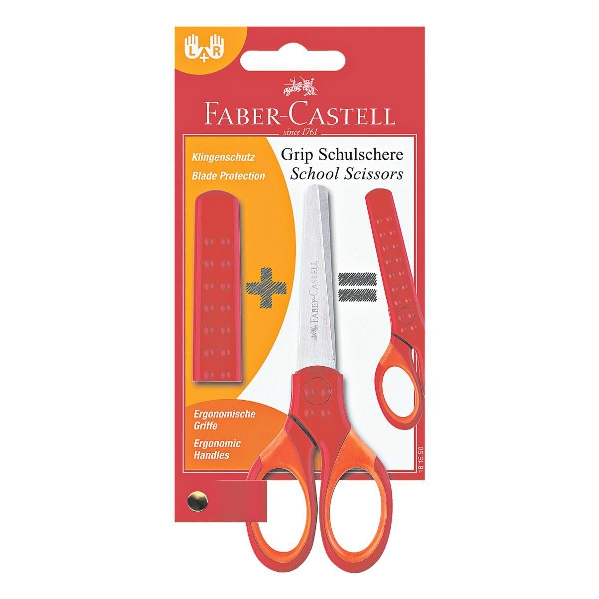 Faber-Castell Papierscheren Grip, Schulschere 20 cm, mit Schutzkappe, für Rechts- und Linkshänder
