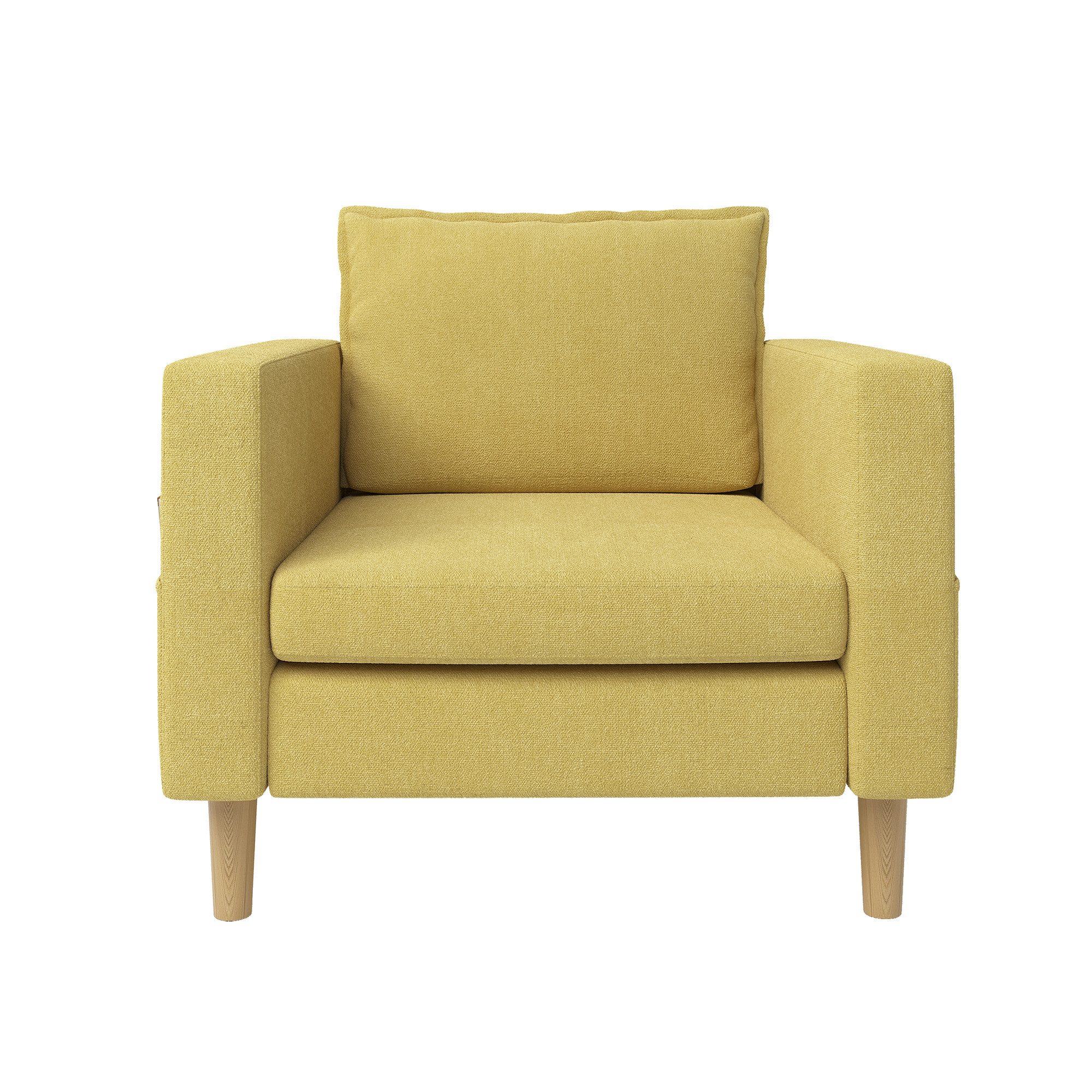 LVHOM Loungesessel Einzelsessel mit Seitentaschen,60cm Sitztiefe, bequeme Sitzfläche (Chenille-Stoff, ergonomisches Design, stabile Holzbeine, belastbar bis 150kg, 15cm Bodenfreiheit), für Wohn-/Schlaf-/Arbeits-/Wartezimmer, Büro, Leseecke, Ruhezone