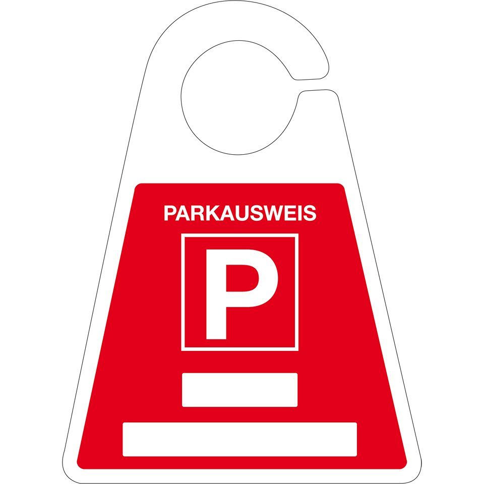 Dreifke Hinweisschild Parkausweis mit Parkplatzzeichen, zum Beschriften,  rot, PVC, 120x165mm