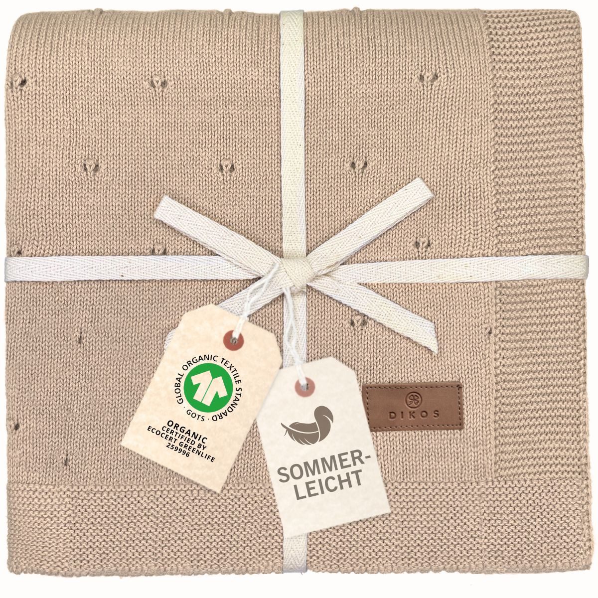 Babydecke DIKOS® aus *100%* Bio Baumwolle, Strickdecke, Geschenk zur Geburt, DIKOS, PREMIUM Qualität, Sommerdecke Ajour, 75x100, atmungsaktiv, weich