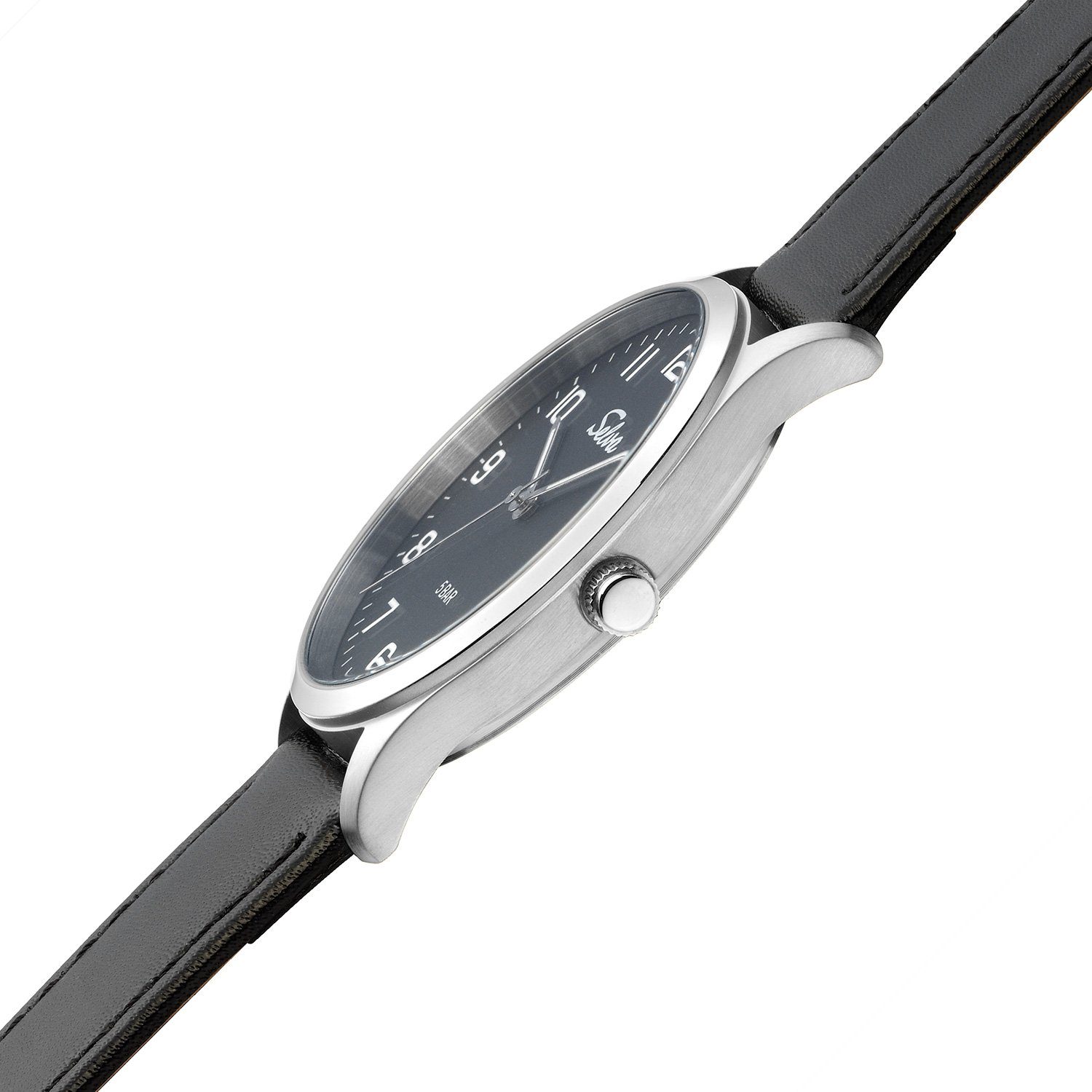 Selva Technik Quarzuhr SELVA Quarz-Armbanduhr mit Lederband Zifferblatt weiß, Gehäuse Ø 39mm