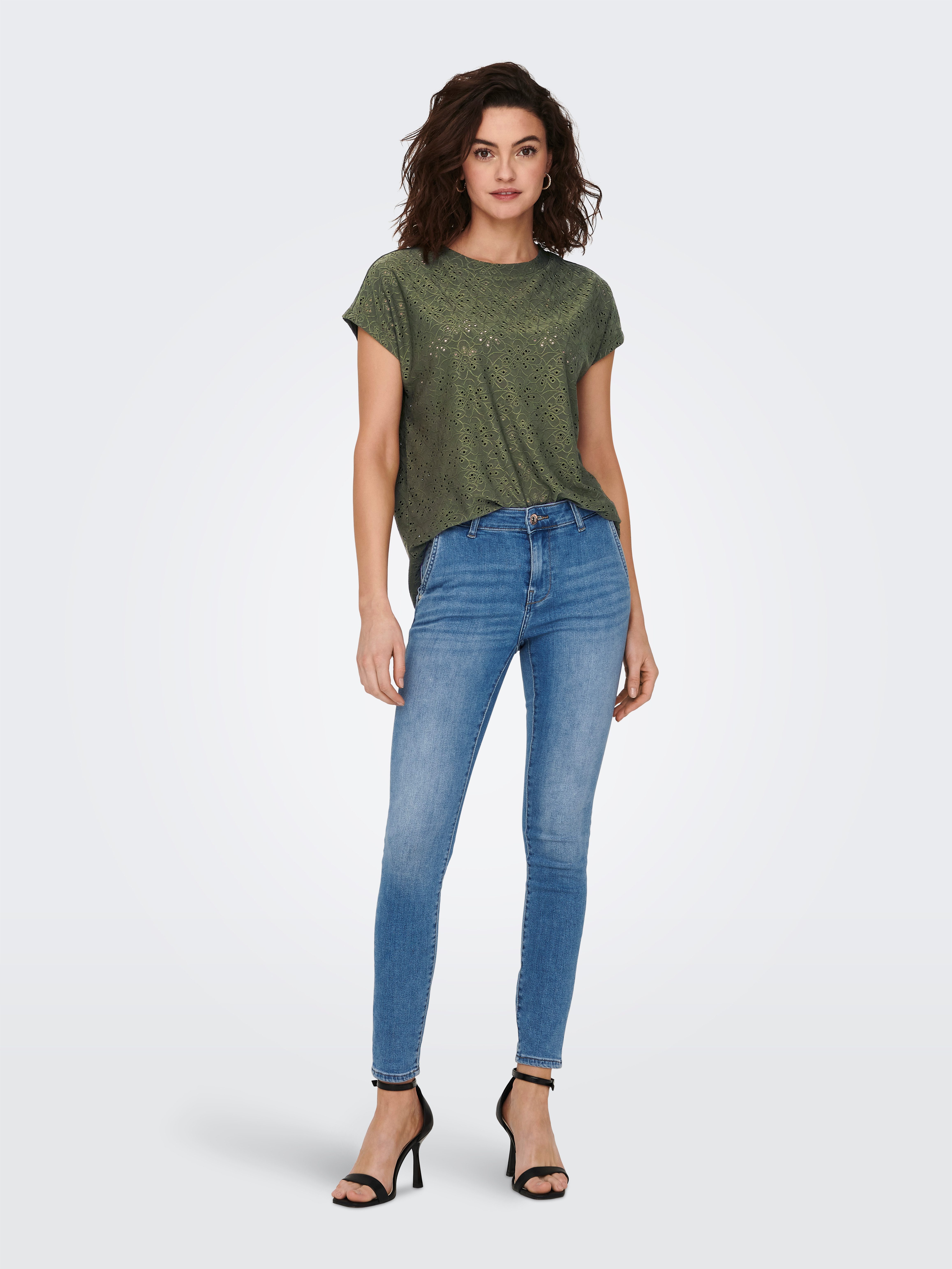 ONLY Kurzarmshirt ONLSMILLA LIFE S/S TOP JRS NOOS regular fit, modisch, Single Jersey, Materialmix, Rundhals