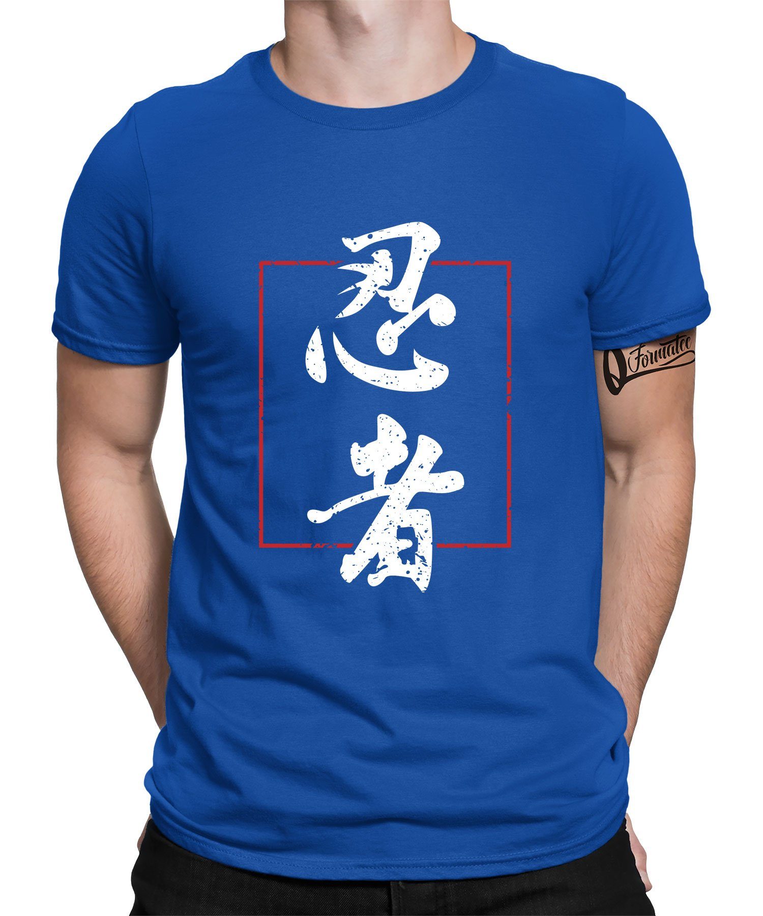 Japan Ninja Kanji Kurzarmshirt Ästhetik Quattro Blau T-Shirt - Formatee Herren Anime (1-tlg)