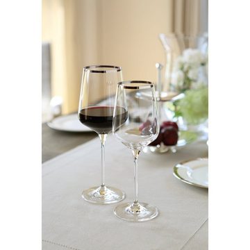 Fink Rotweinglas Rotweinglas PLATINUM - transparent - Glas, Glas, Platinumauflage, mit silberfarbener Platinumauflage - Füllmenge 650ml - handbemalt