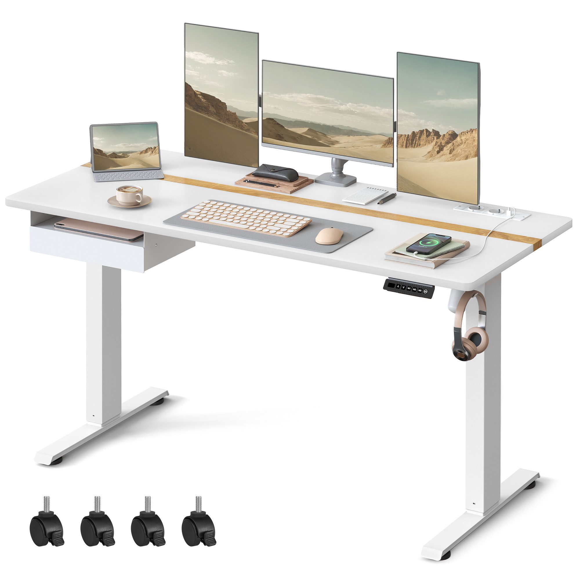 VASAGLE Schreibtisch höhenverstellbar, elektrisch, mit Steckdosen und Stoff günstig online kaufen