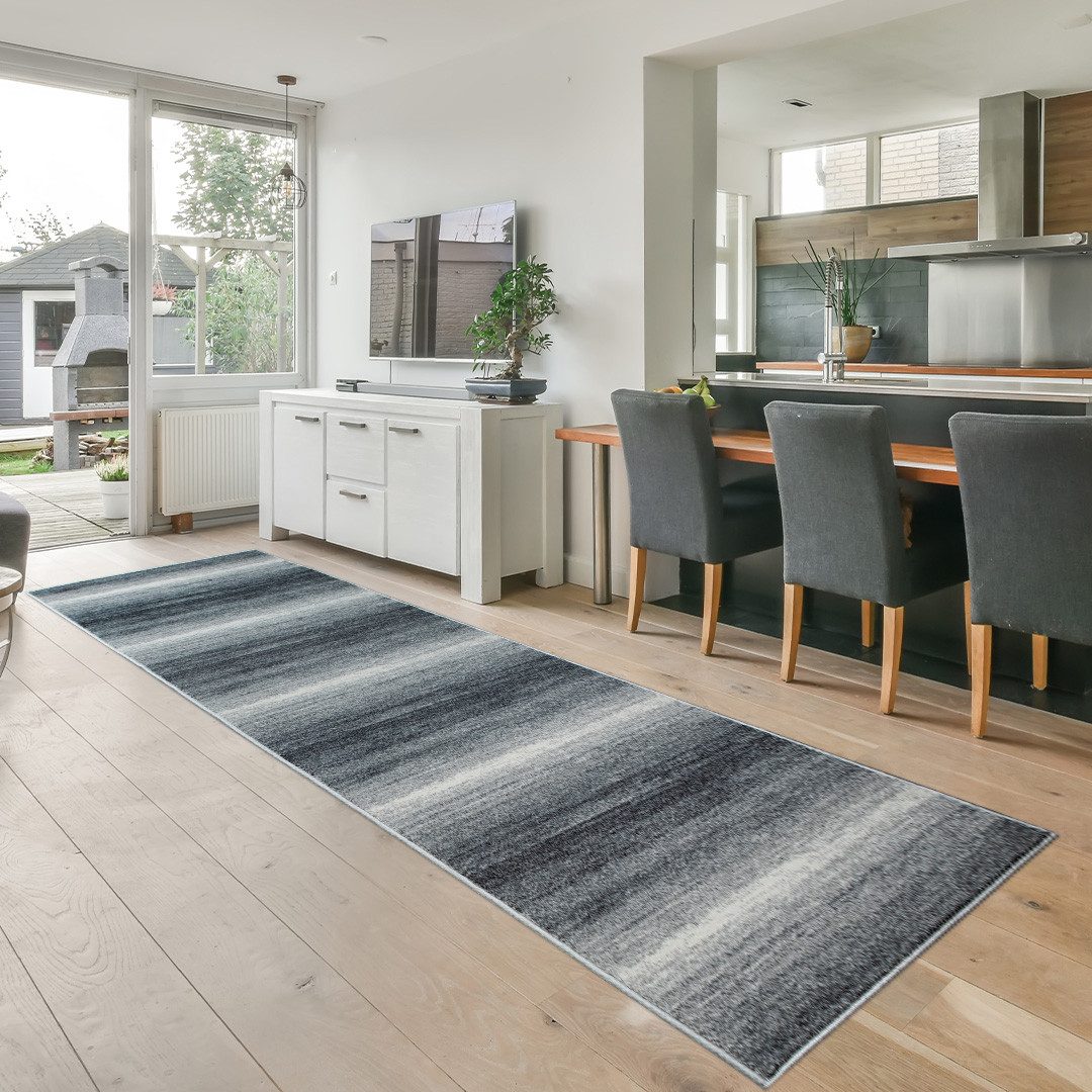 oKu-Tex Bettumrandung Bettumrandung Set 3-teilig, meliert grau, weicher Flor, pflegeleicht, (3er Set, Besteht aus einem langen und zwei kürzeren Teppichläufern), Teppich Schlafzimmer, Läufer, Läuferset, weicher Kurzflor