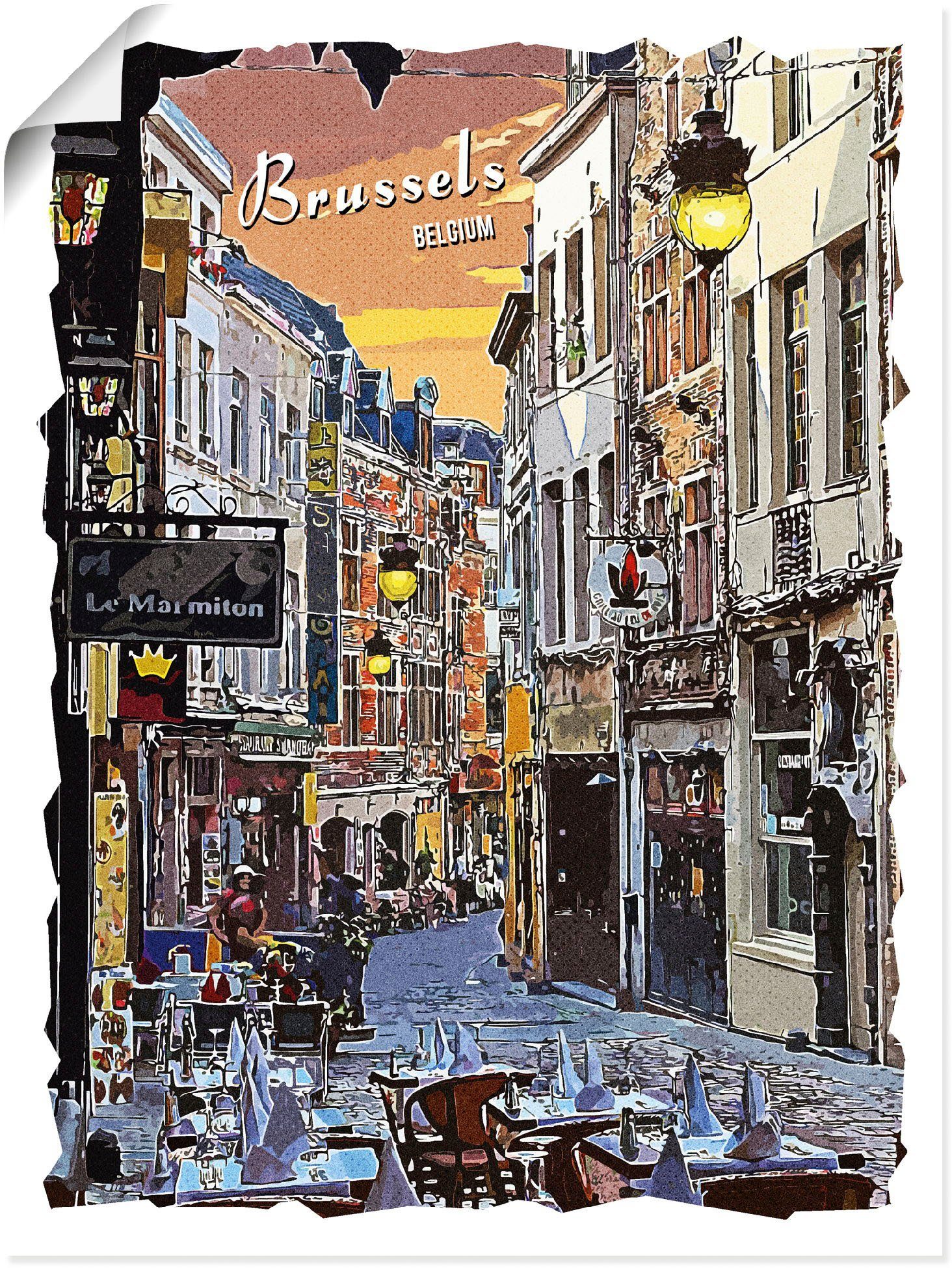 Artland Wandbild Brüssel Grafik, als Wandaufkleber oder Belgien St), Alubild, Leinwandbild, (1 in versch. Poster Größen