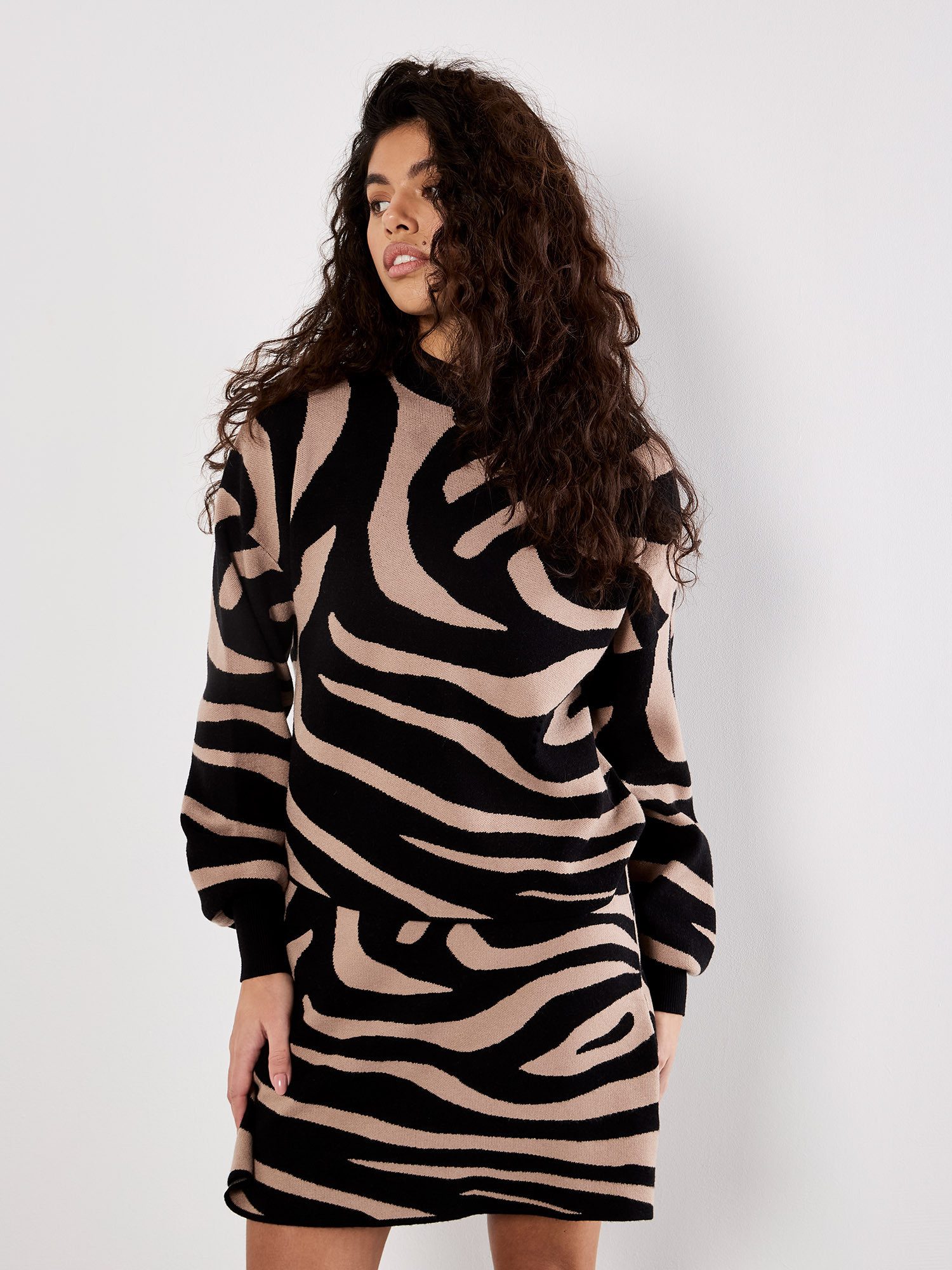 Apricot Rundhalspullover Langarmpullover mit Zebraprint, mit günstig online kaufen