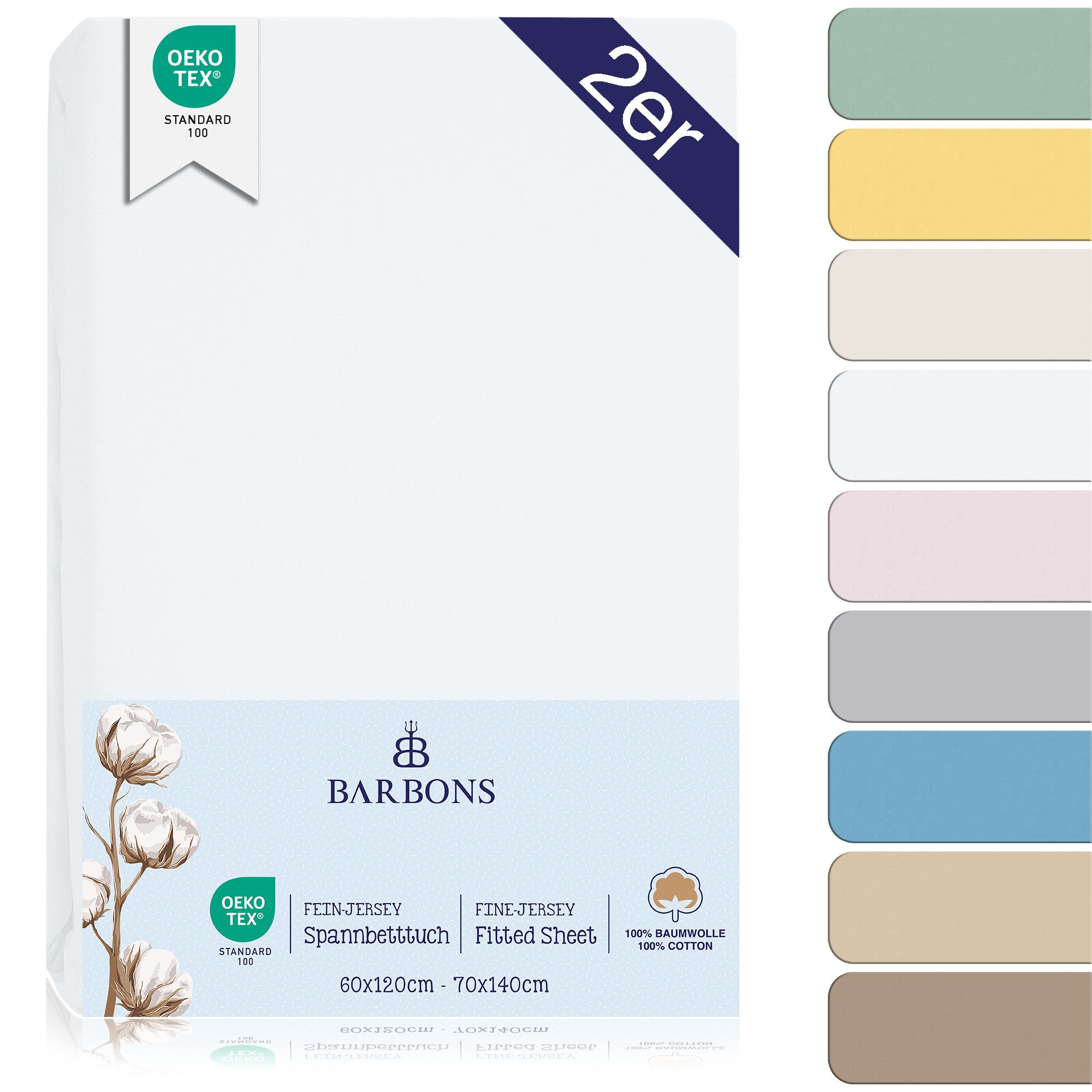 BARBONS Spannbettlaken 60x120 für Baby, Jersey Bettlaken Babybett, Kinderbe günstig online kaufen
