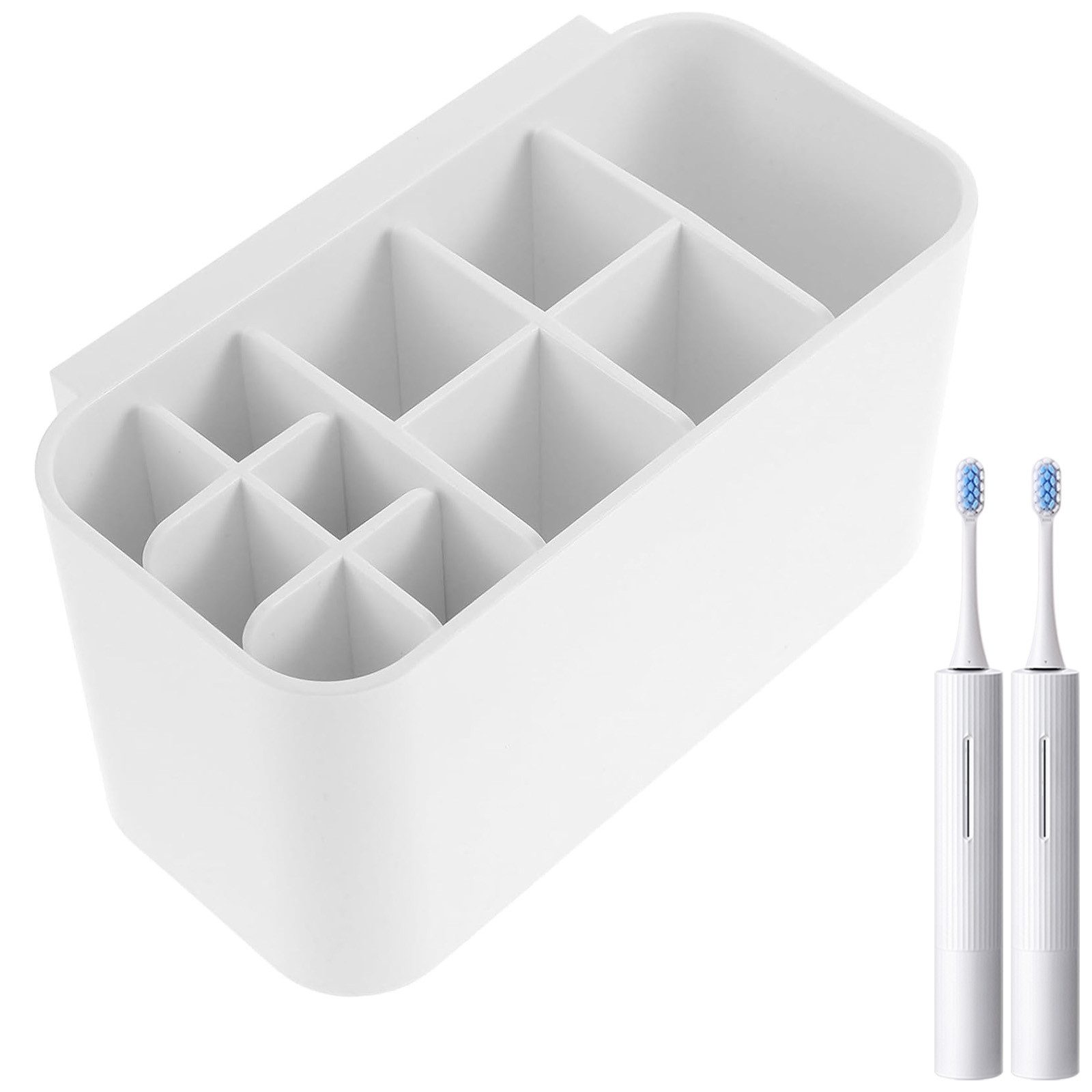 OKWISH Зубні щіткиhalter Зубні щіткиständer Elektrische Zahnbürste Halter Зубні щіткиbox, (Wand montiert abnehmbarer Зубні щітки Organizer Ohne Bohren, Aufbewahrung 6 Зубні щіткиkopf und 4 Зубні щіткиfächer), für Bäder und alle Arten von Zahnpasta und Zahnbürste