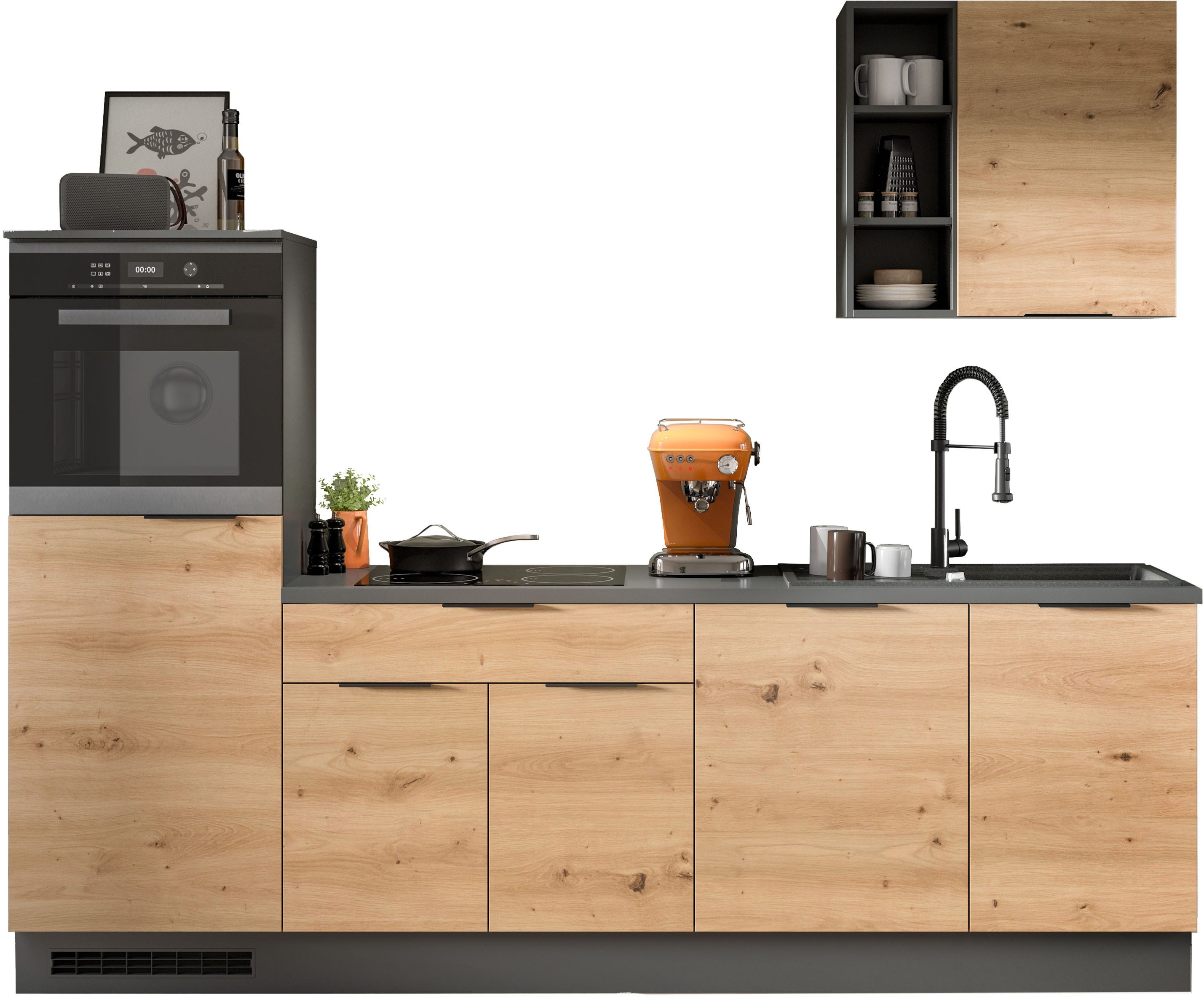 KOCHSTATION Кухниzeile KS-Lulea, Breite 260 cm, ohne E-Geräte, mit 3 cm starker Arbeitsplatte
