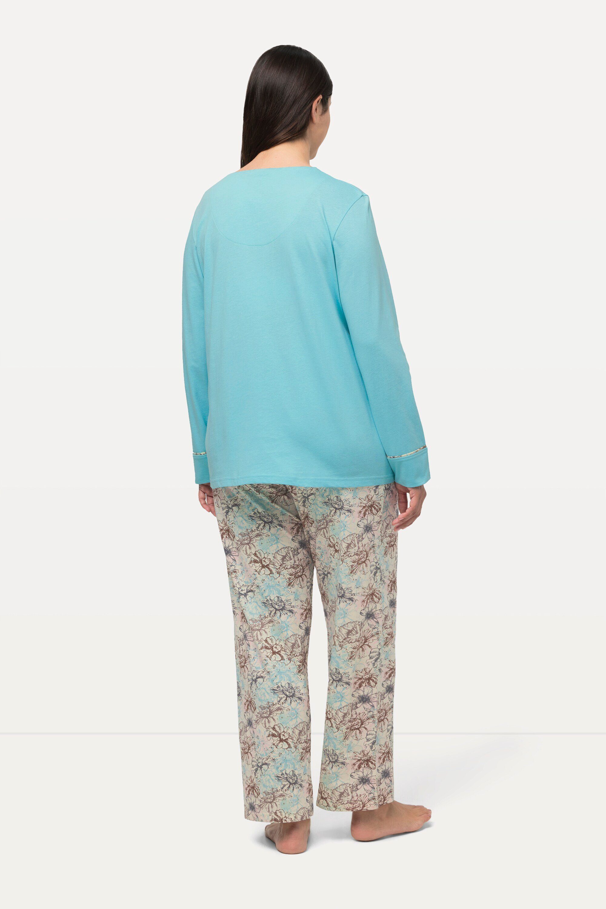 Popken Langarm Ulla Tunika-Ausschnitt Taschen Pyjama Schlafanzug